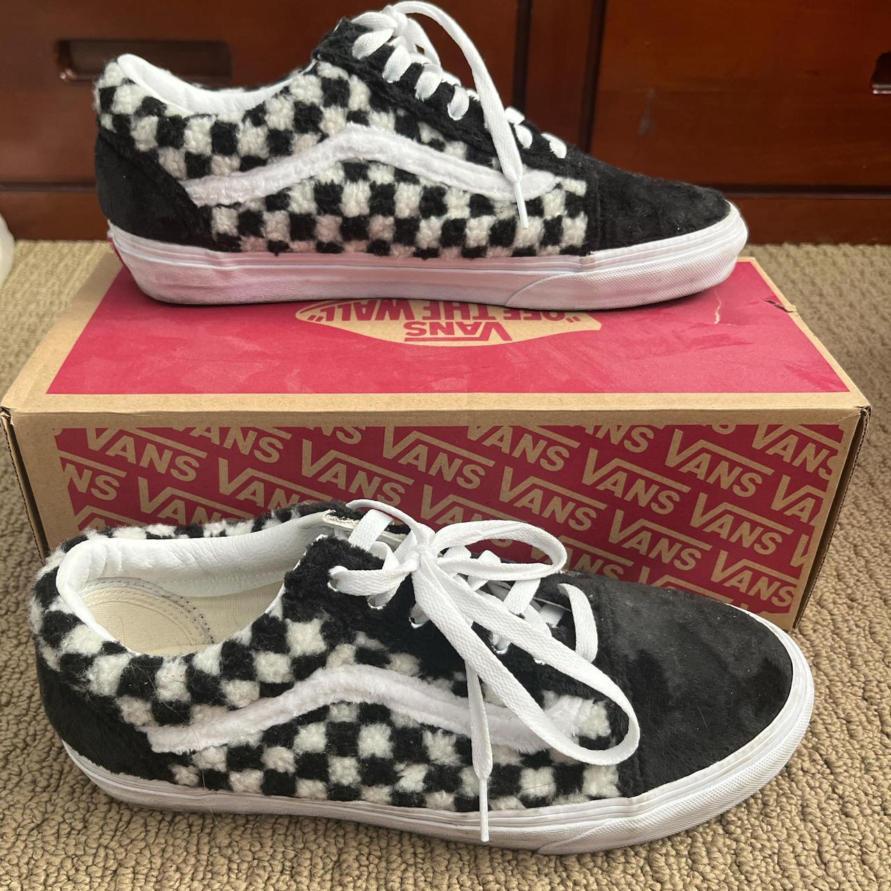 Fuzzy checkered vans on sale