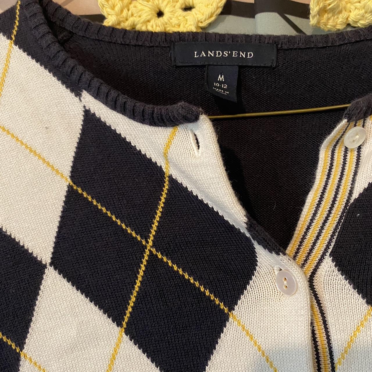 Lands' End Women's Navy and Yellow Cardigan Depop