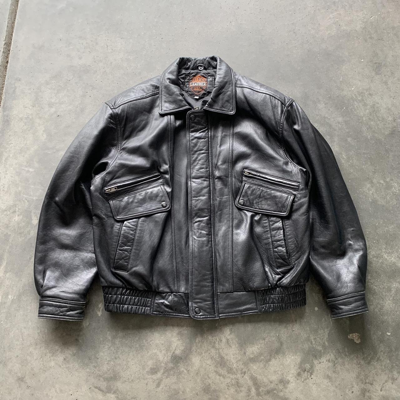 Vintage 90s Lucky Leather Los Angeles Leather Bomber... - Depop