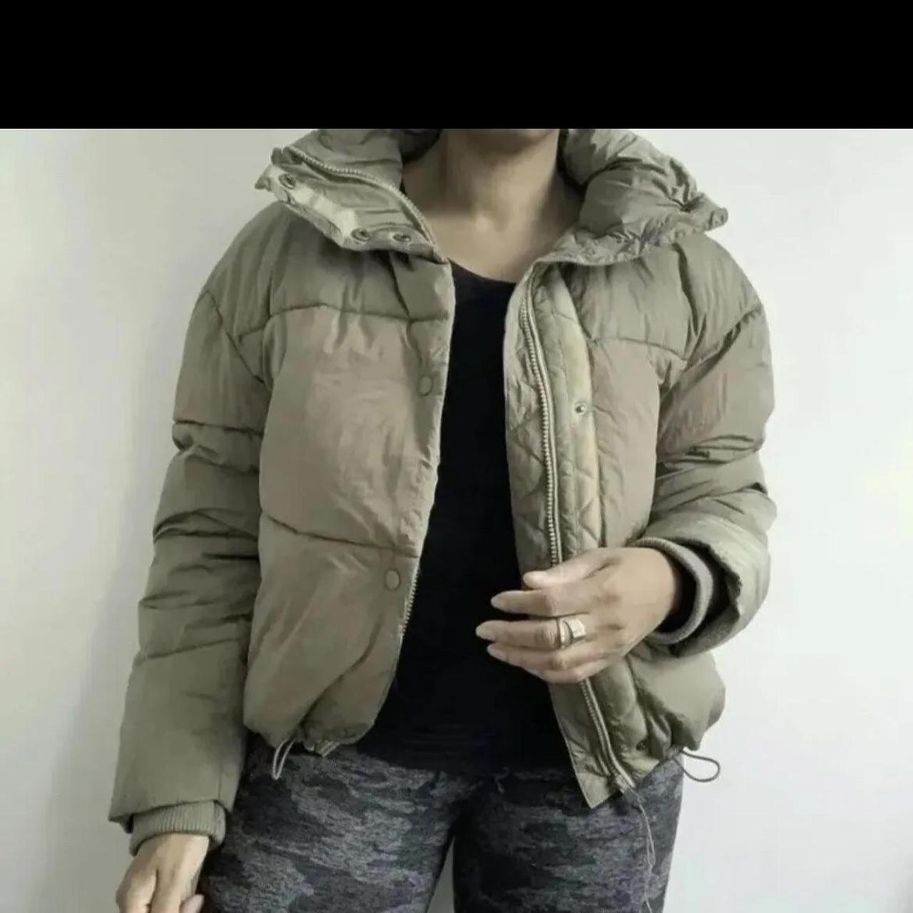 Zara Khaki Short Puffer Jacket FAUX SUEDE CROPPED JACKET Khaki