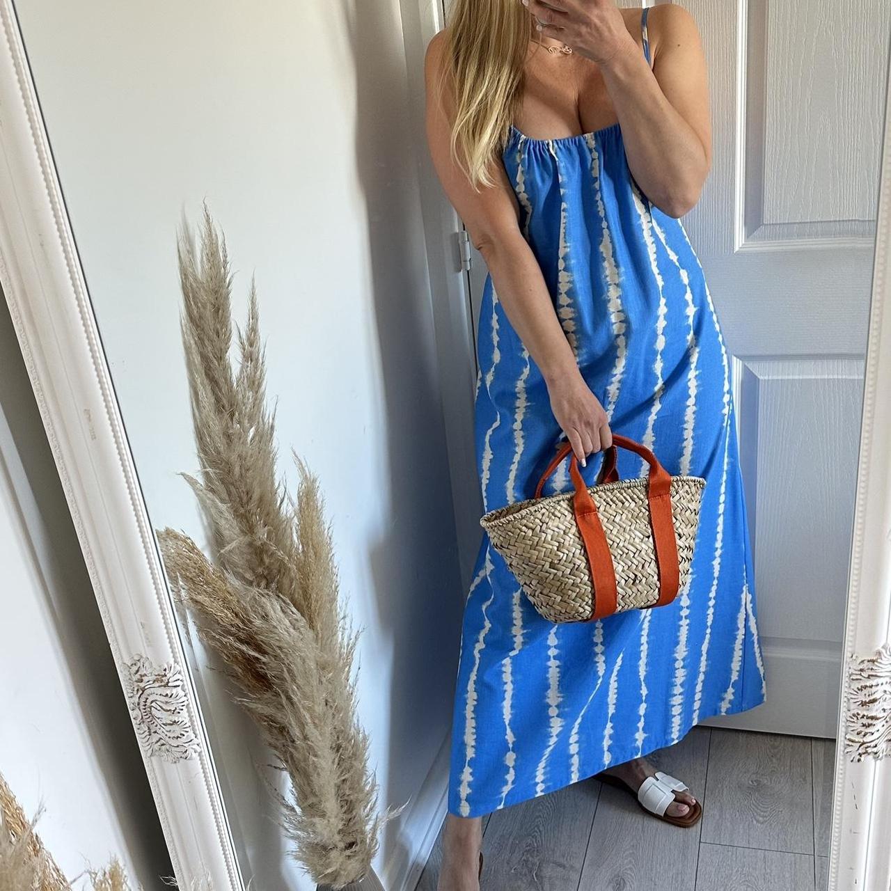 Zara striped linen blue white summer midi dress Depop