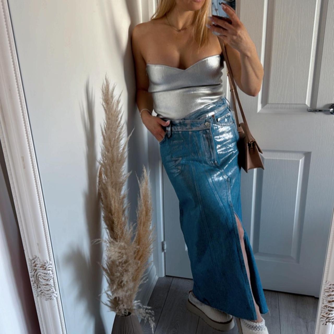 Sara metallic bustier top compliments any outfit | Depop