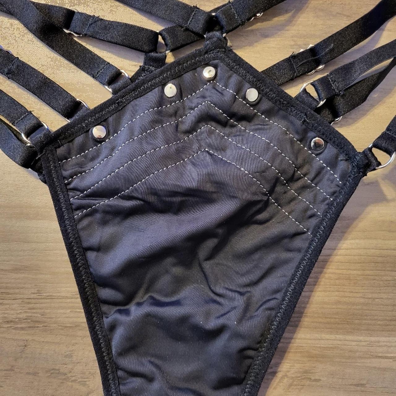 Thistle and Spire Carina Grommet Strappy Black Thong... Depop