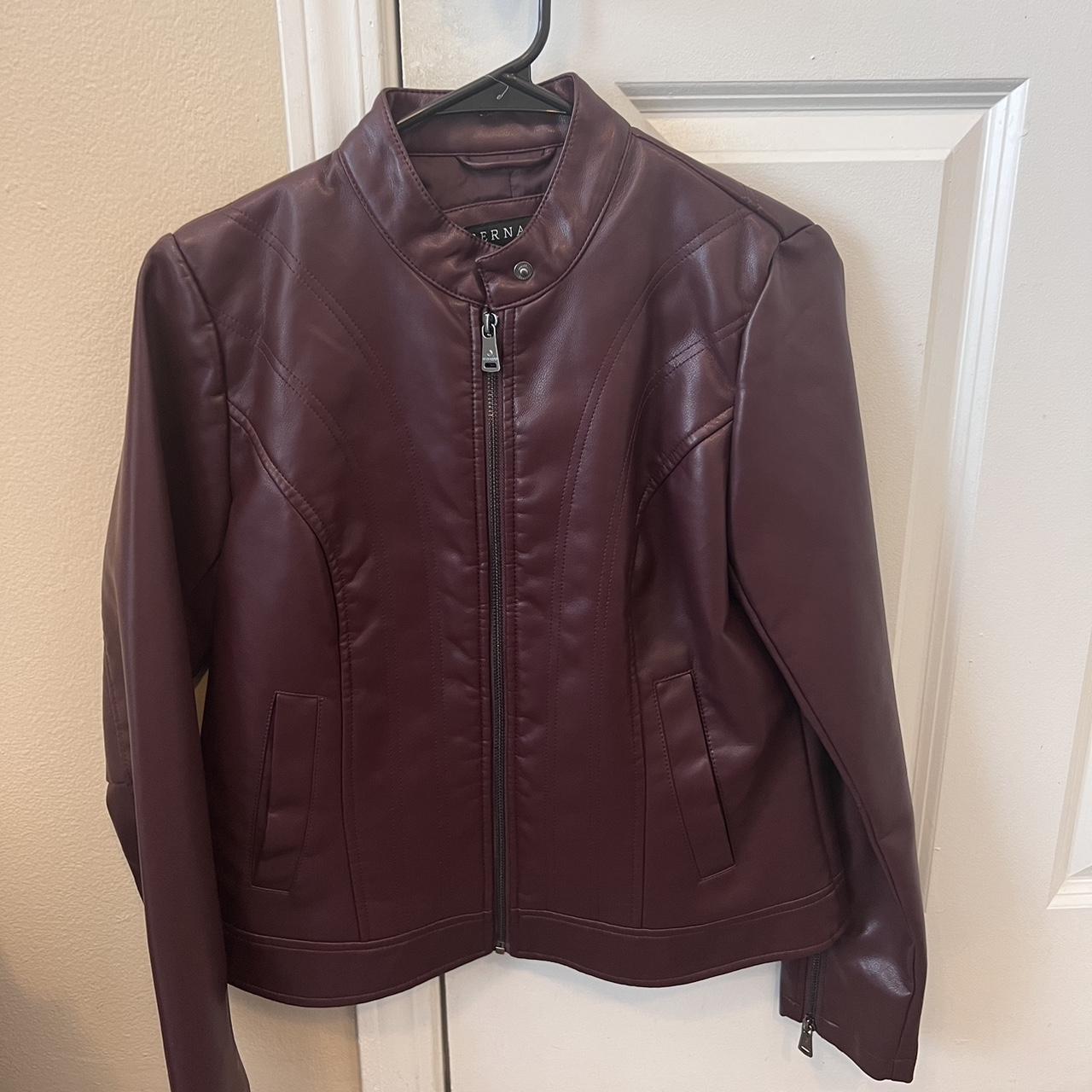 Burgundy Leather Biker Jacket perfect for fall!... - Depop