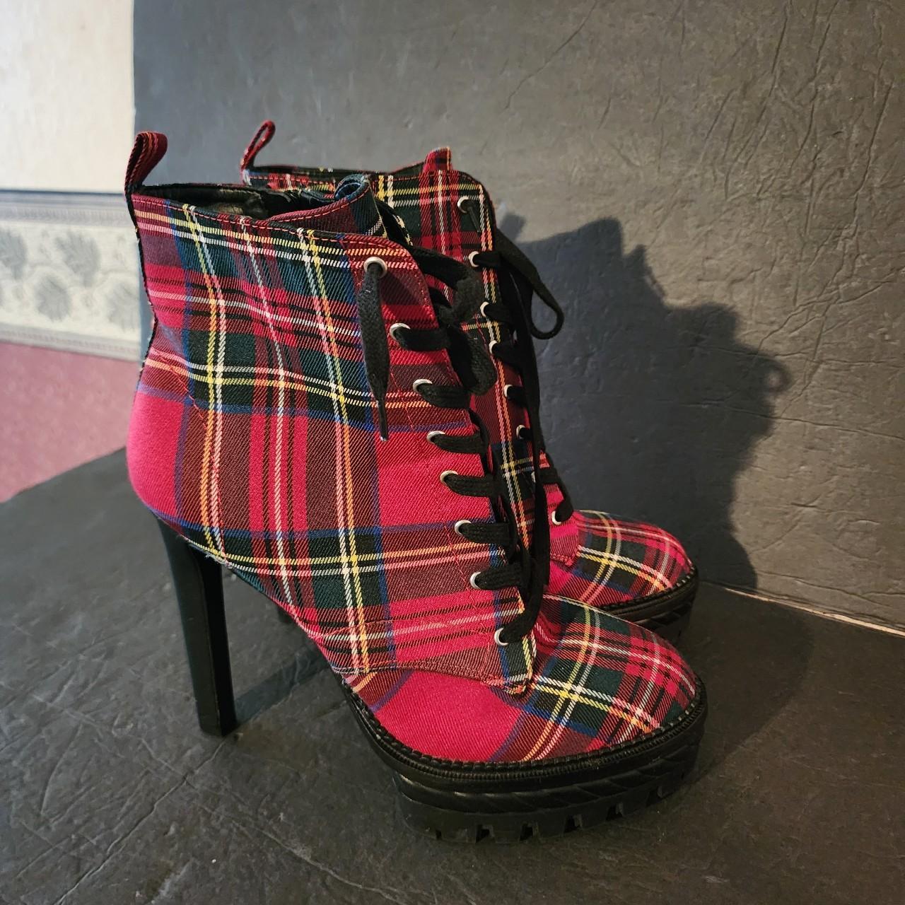 Plaid heel shops boots