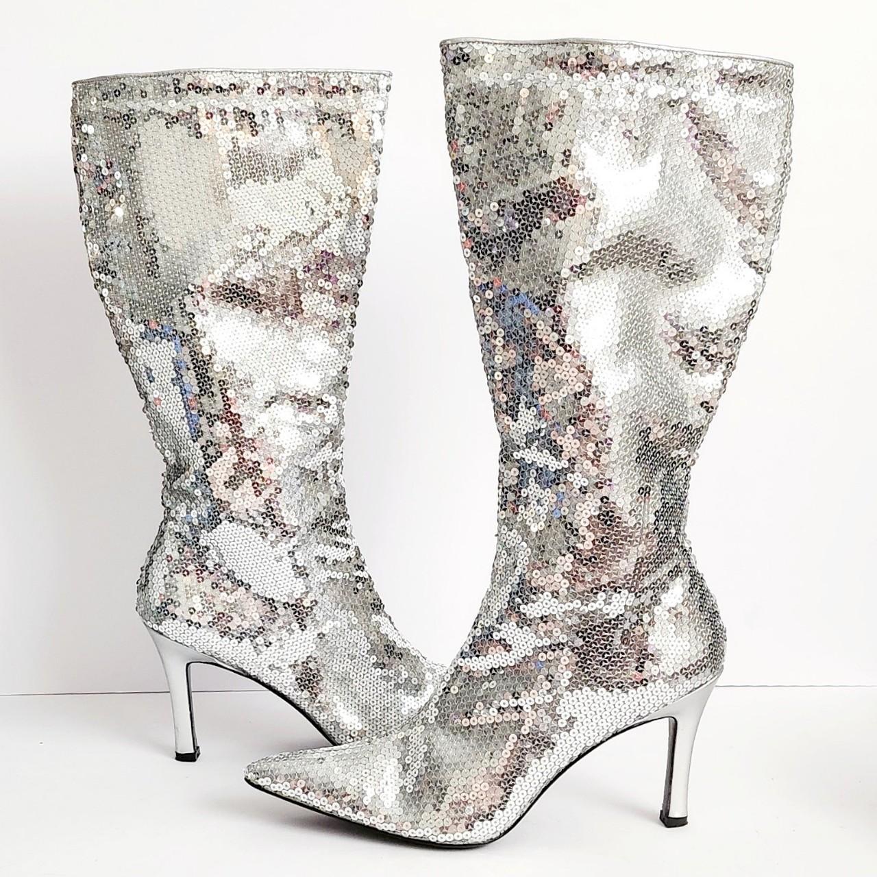 Silver sequin clearance thigh high boots