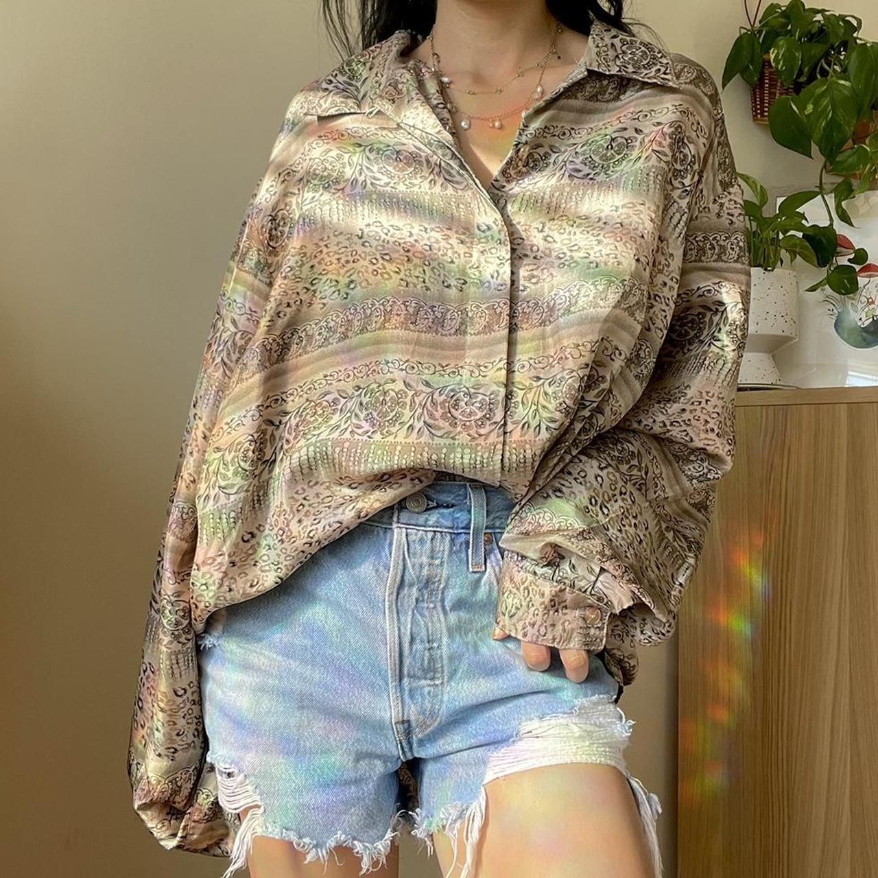 Vintage green button up long sleeve. Unique floral,... - Depop