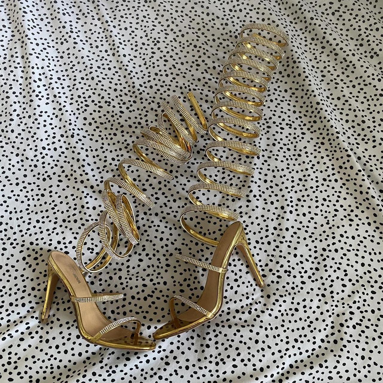 Gold diamanté heels size 4 and bag Few signs of... - Depop