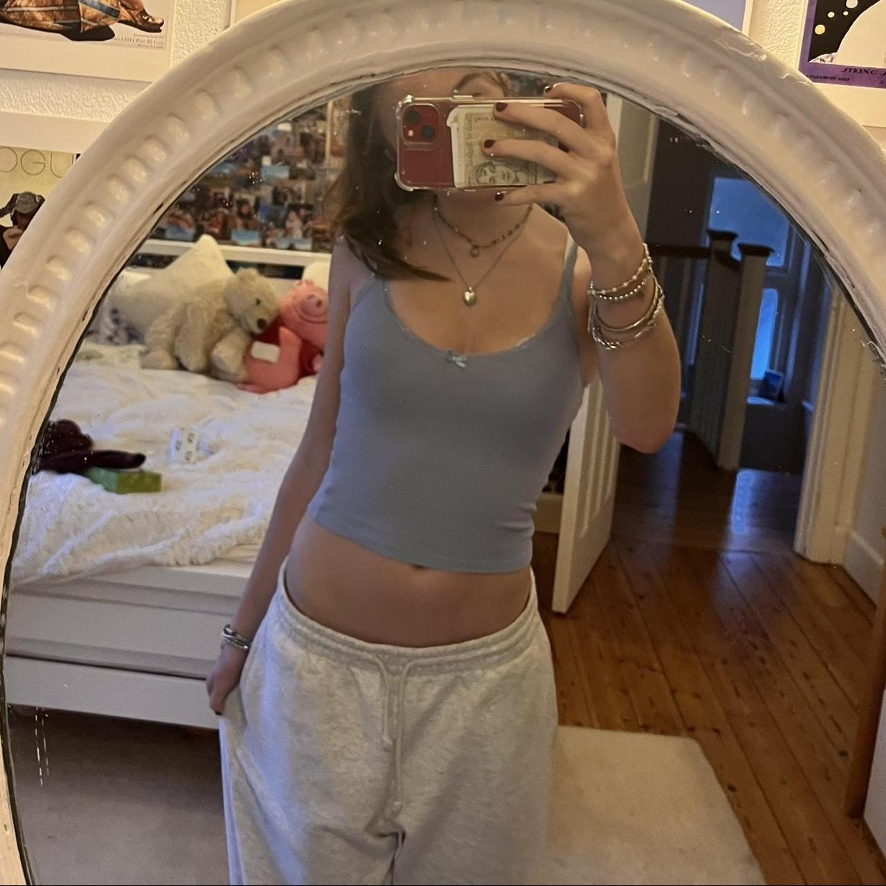 Super flattering H&M baby blue lace tank top Super... Depop