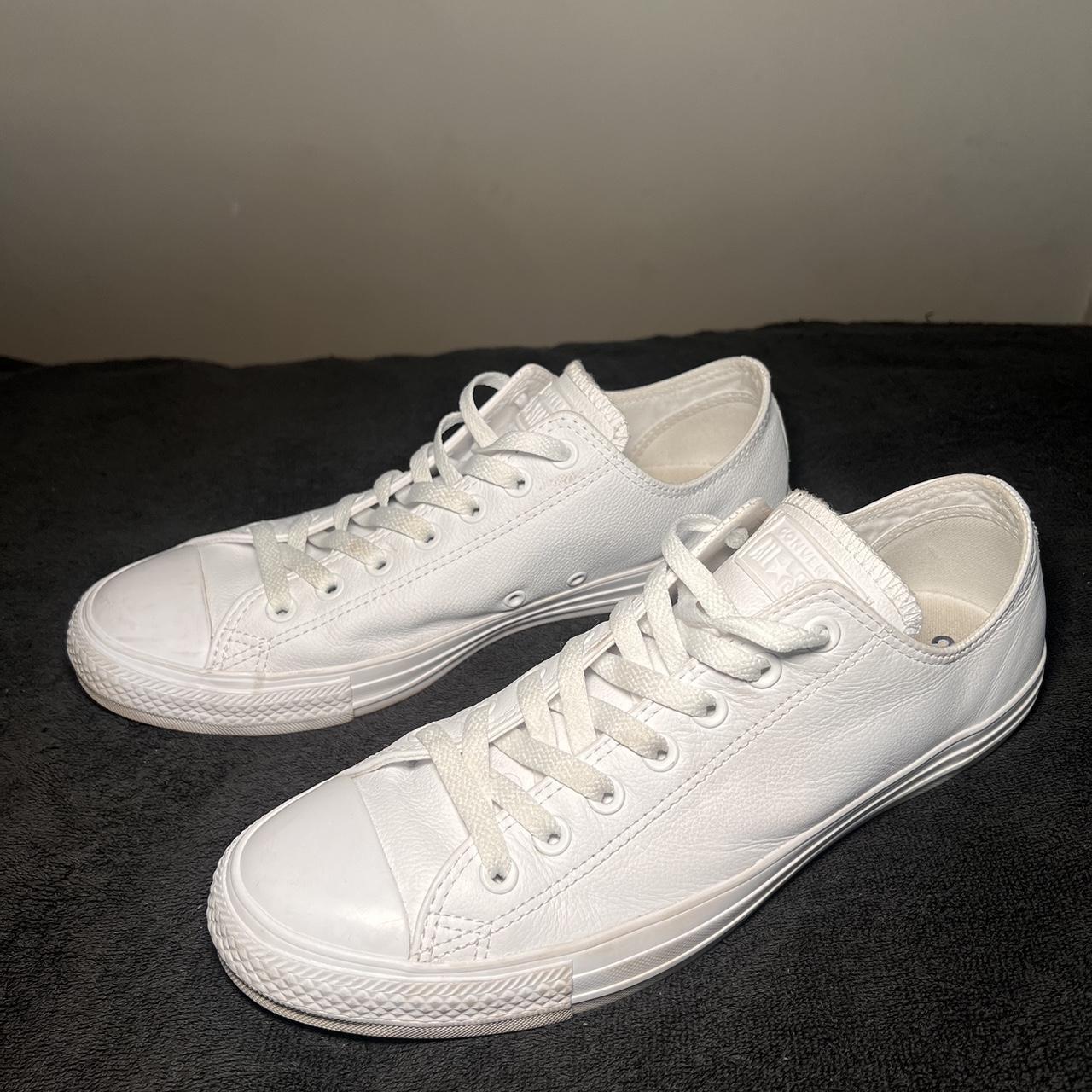 Mens White leather Converse shoes size 10. Depop