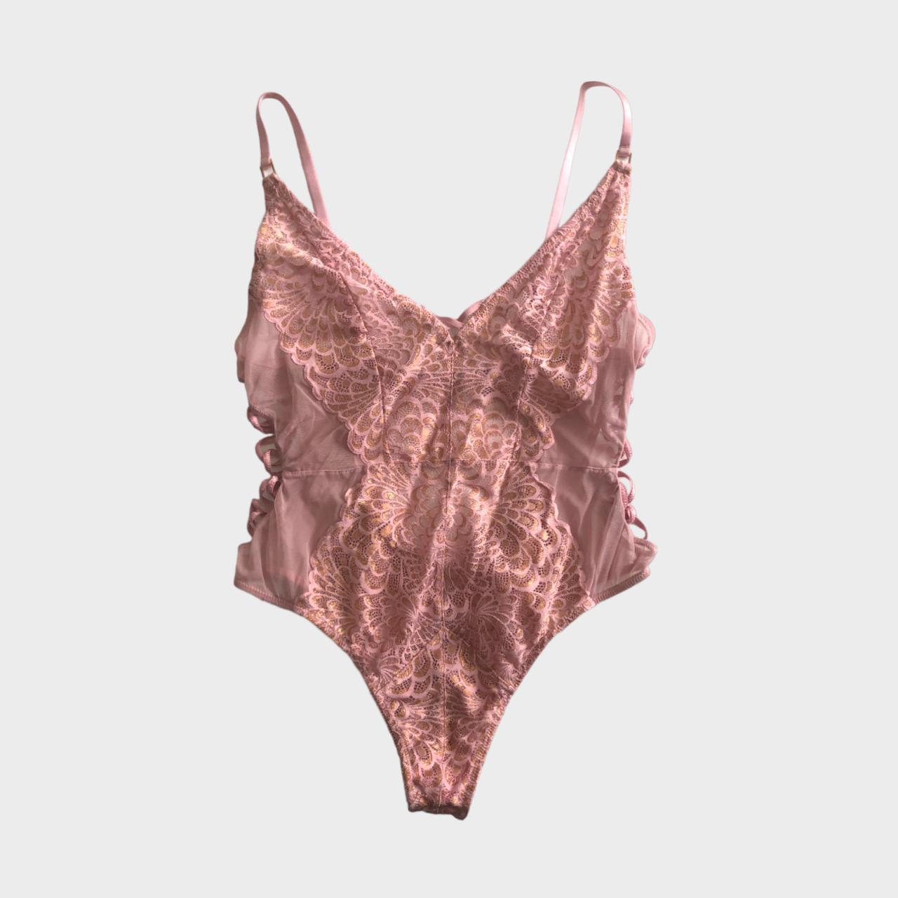 Metallic Lace Teddy Bodysuit in Cameo Pink by Savage - Depop
