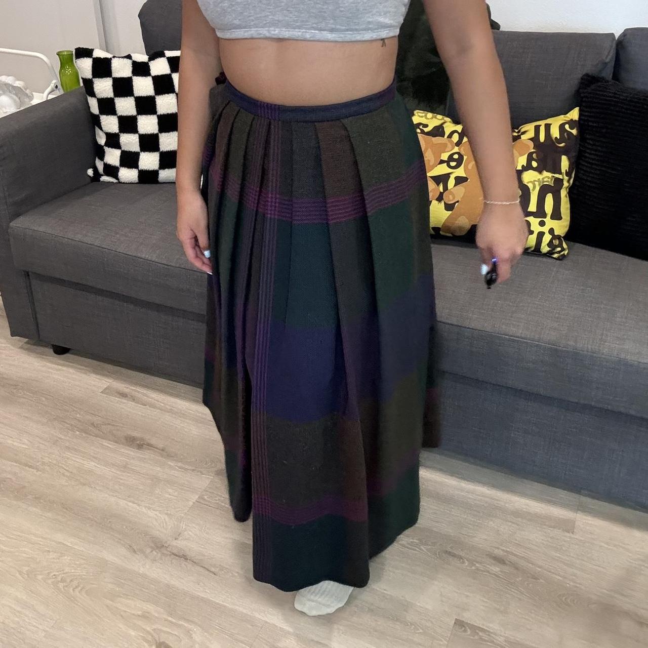 VINTAGE PREPPY 80s WOOL PLAID PLEATED MAXI SKIRT. Depop