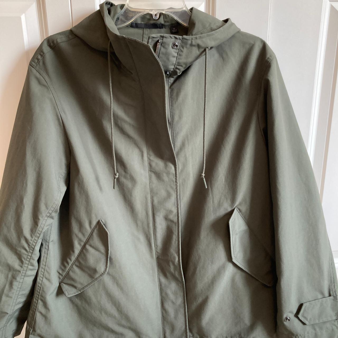 Uniqlo Khaki Green Hooded Wind Rain Resistant Coat... - Depop