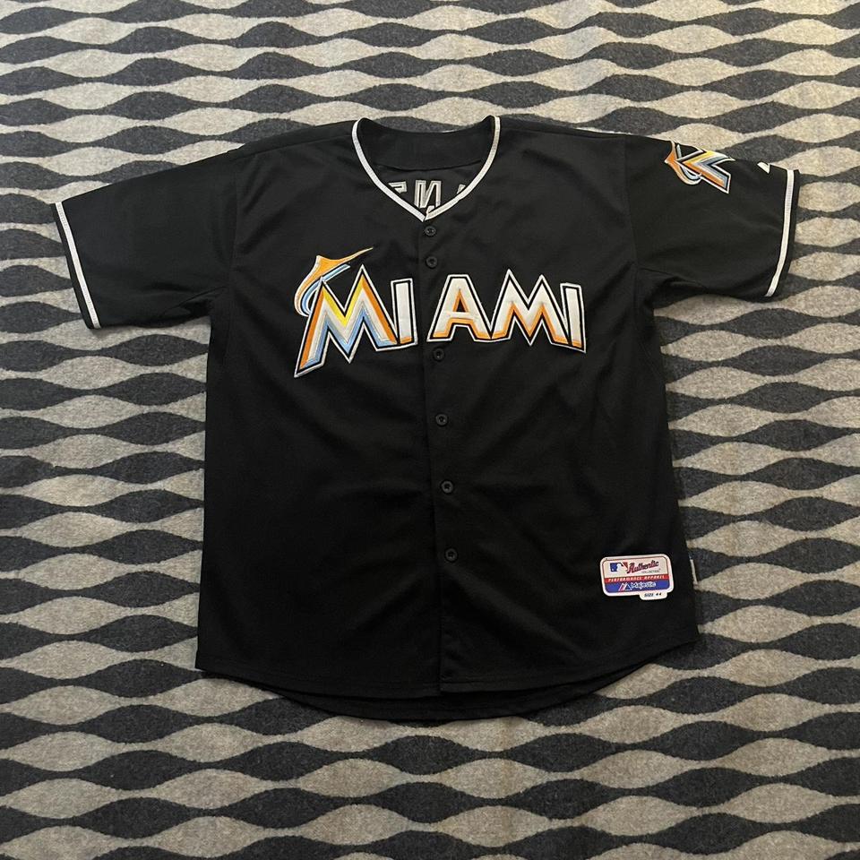 Giancarlo+Stanton+Miami+Marlins+Majestic+Official+T-shirt+-+Black+