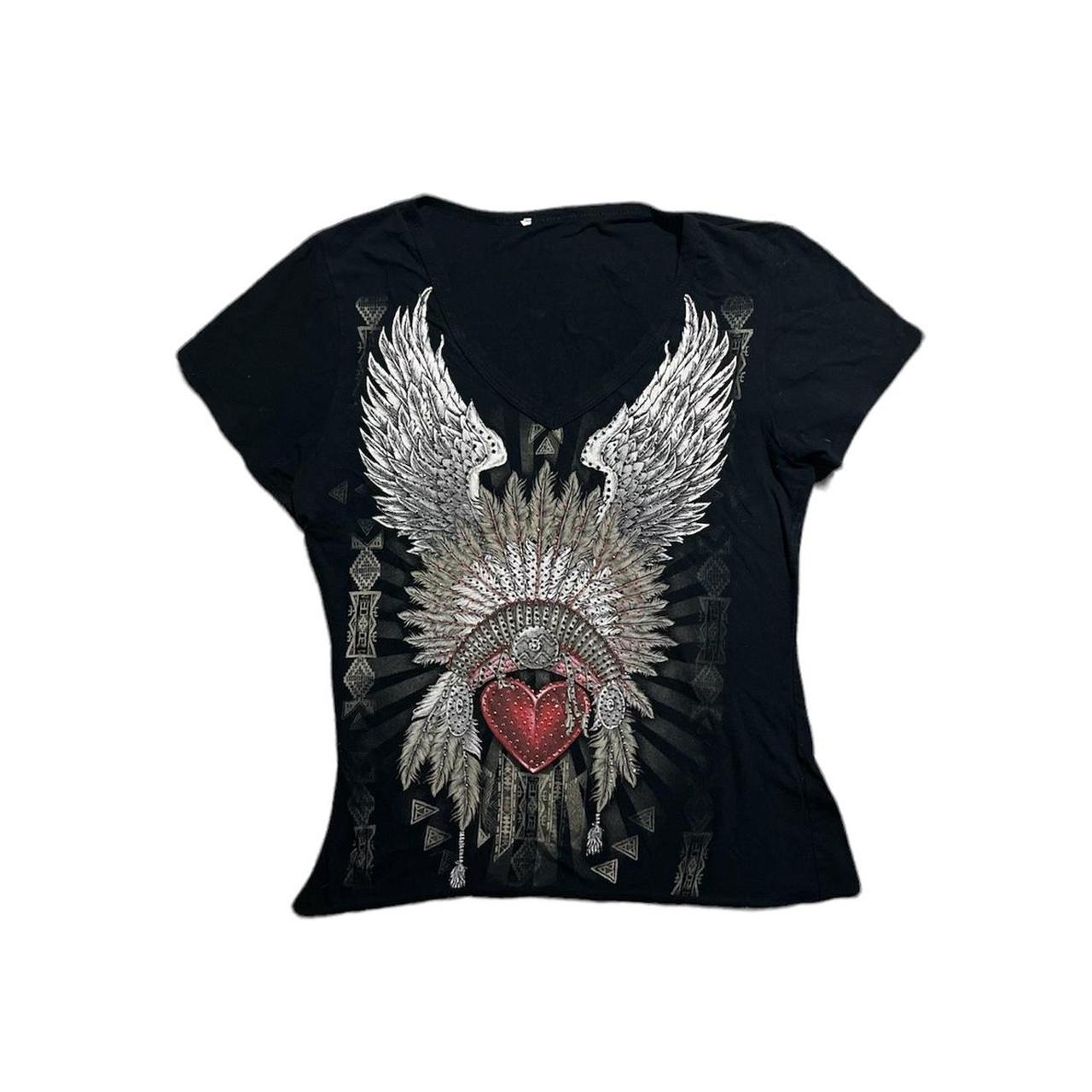 全国送料無料ギフト angel heart style hardy ed black wing Depop | rhinestone Tシャツ(半袖+袖なし)
