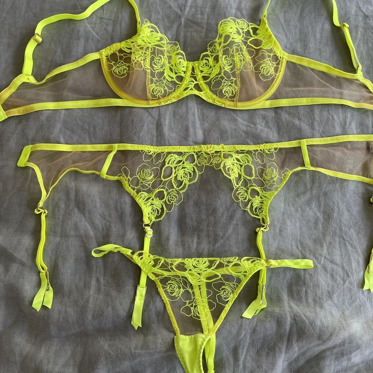 Honey Birdette neon yellow lingerie set. Worn once... - Depop