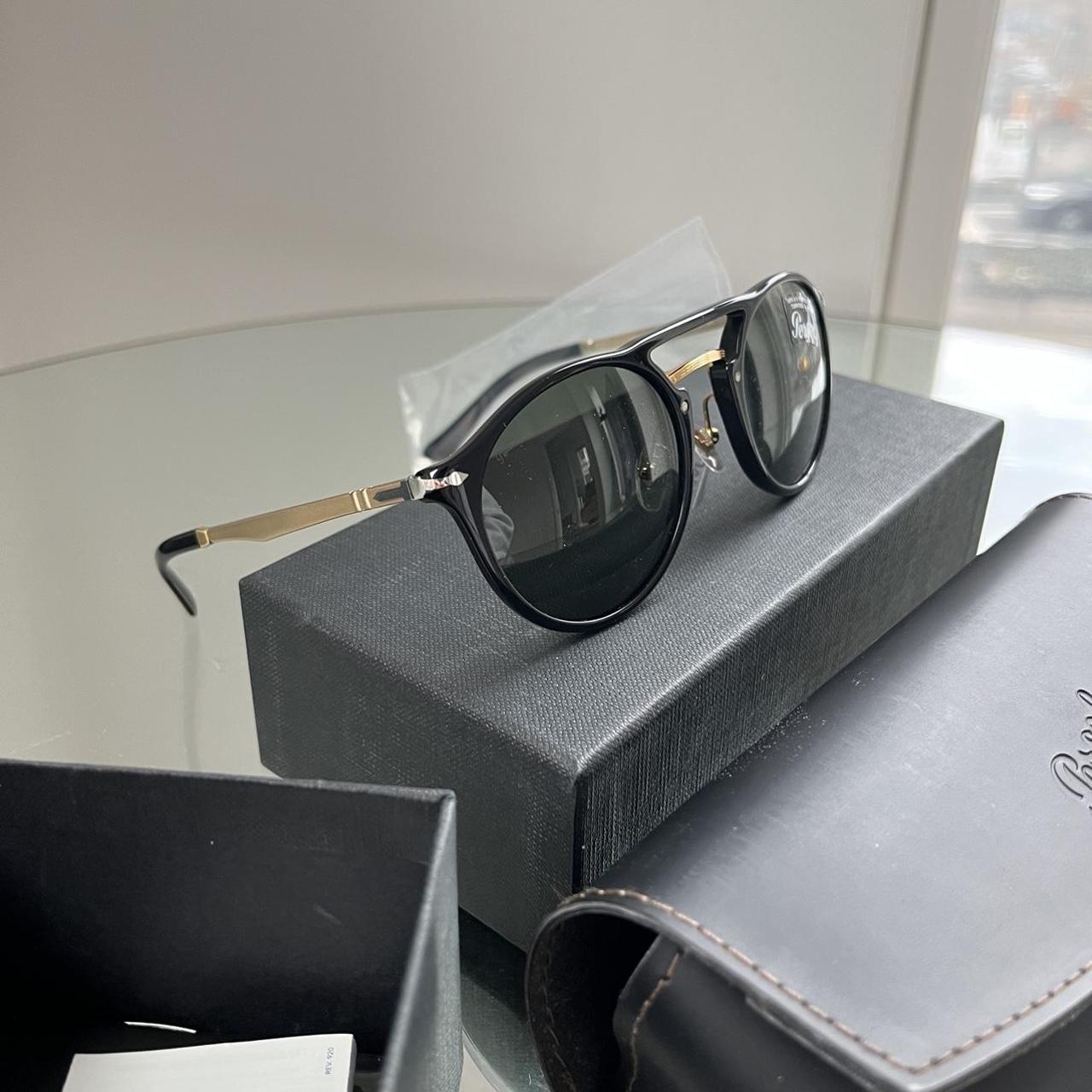 Persol Women's Black and Gold Sunglasses | Depop