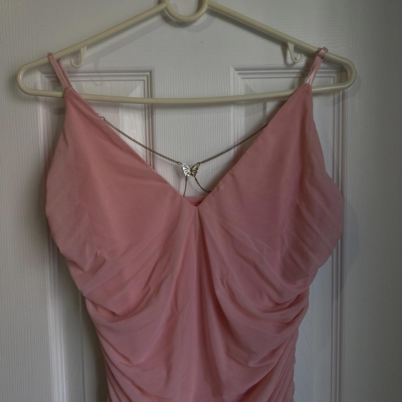 pink butterfly ruched dress size L fashion nova... Depop