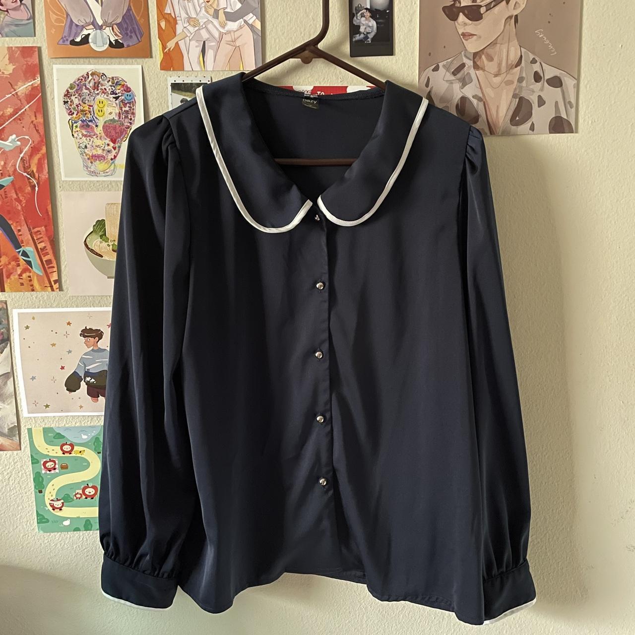 DAZY Women's Navy and White Blouse | Depop