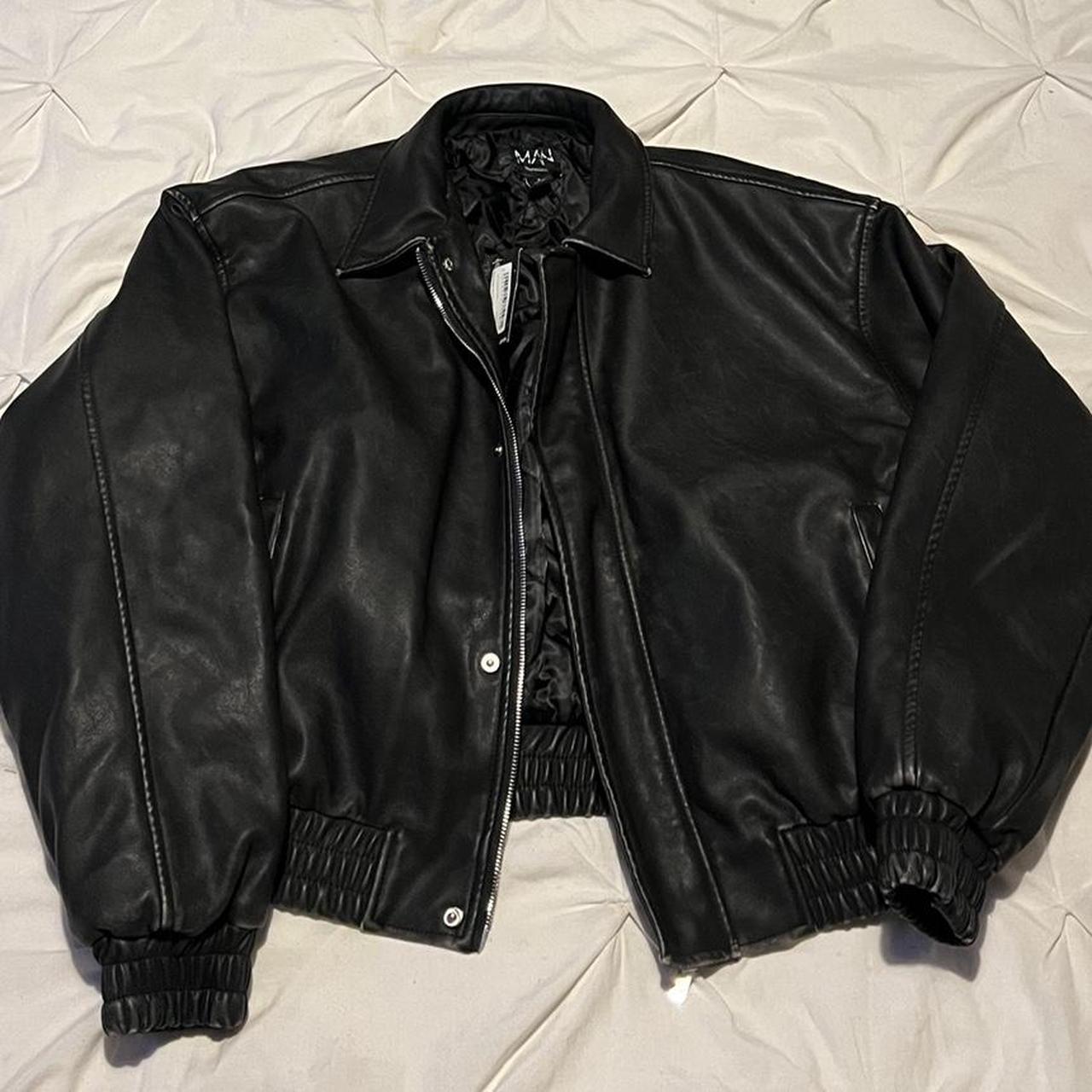 BoohooMAN leather bomber Brand new with tags Small - Depop