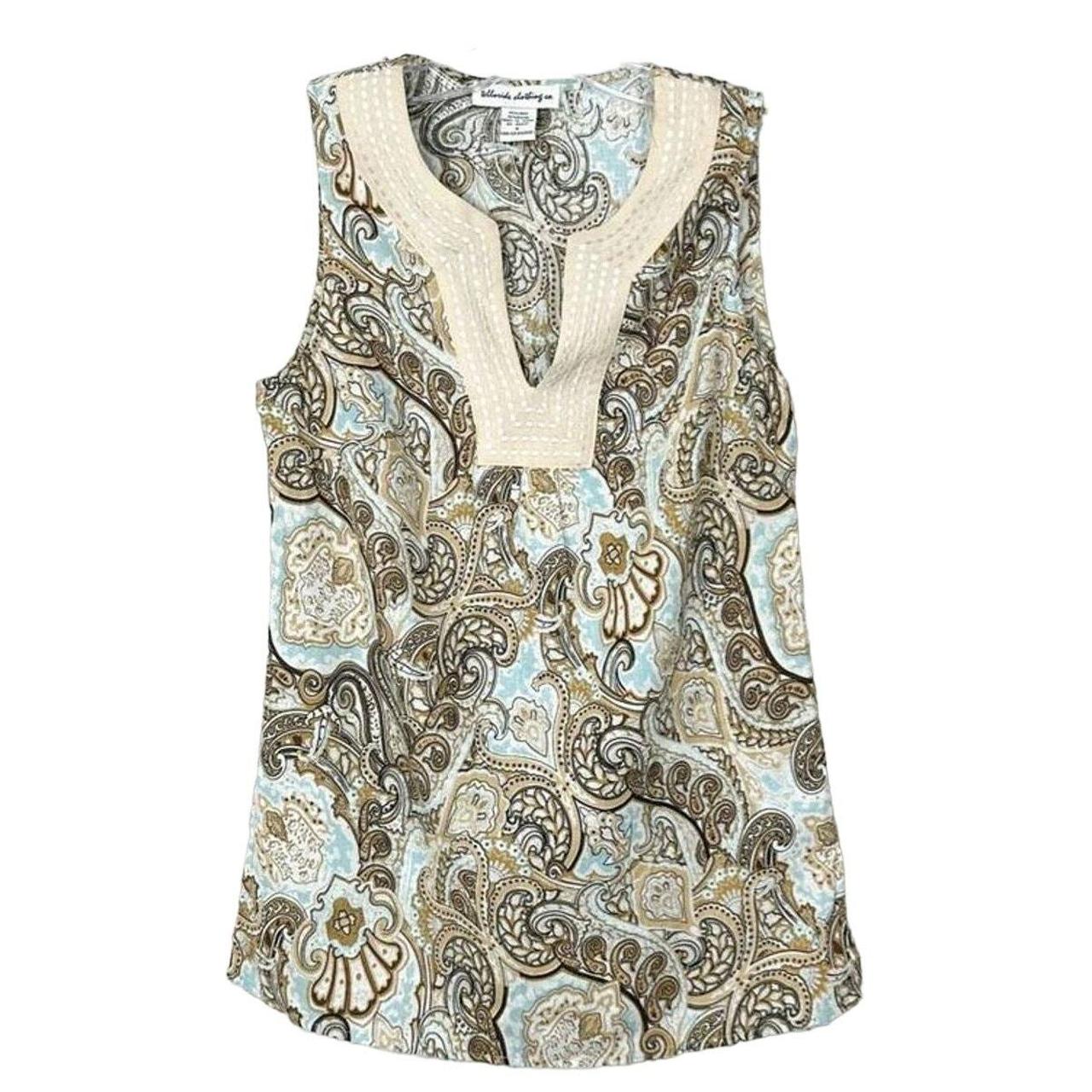 Telluride Clothing Co. Womens Linen Paisley Tank Top Beige Blue 2024 Size Small