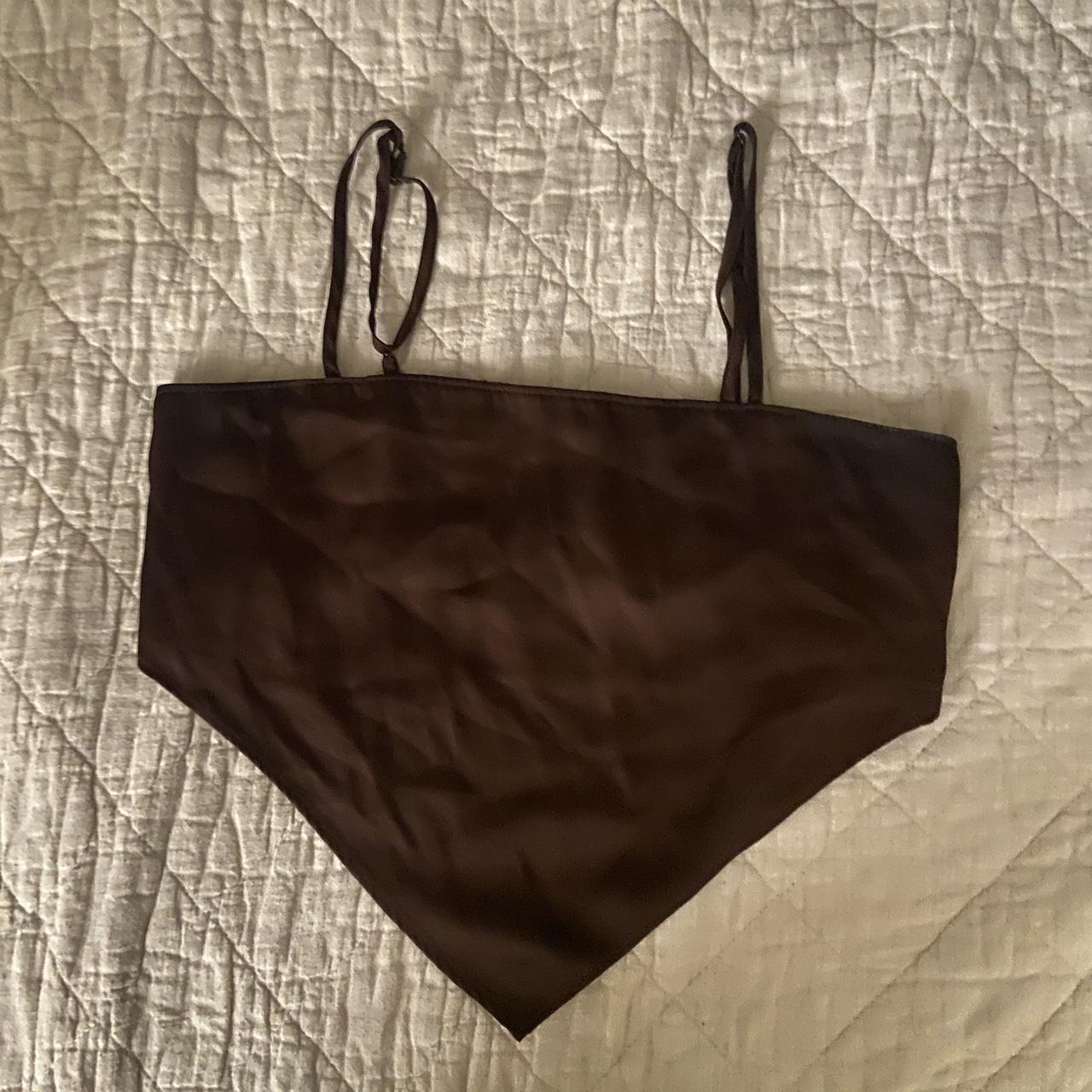 brown satin criss cross cami top bandana triangle... Depop