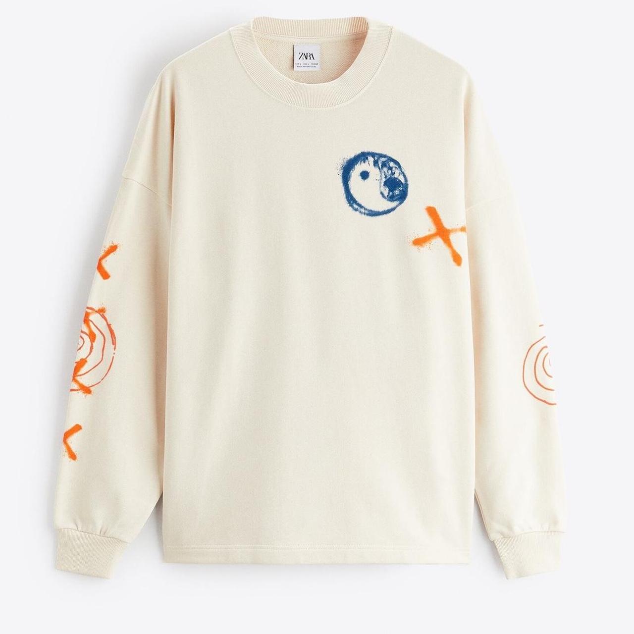 y 商品 ❁︎ ZARA Beige Multi Yin Yang Oversized Sweatshirt | Depop