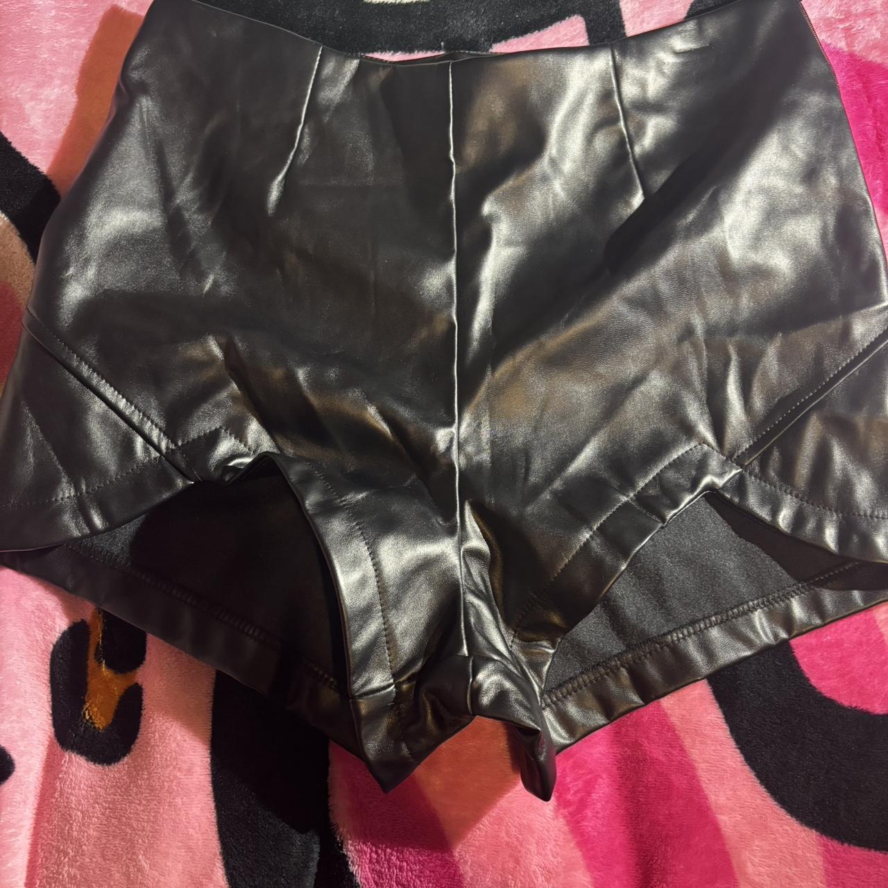 Black high waisted faux leather short shorts Depop