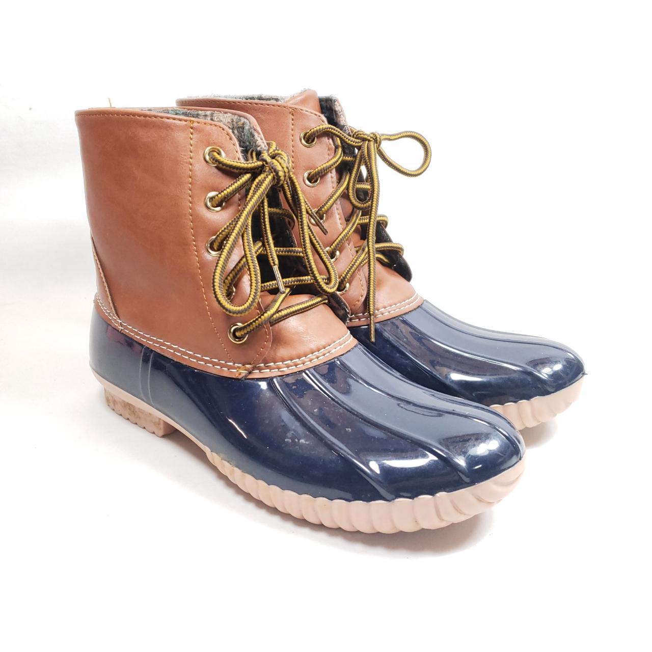 Blue and shop tan duck boots