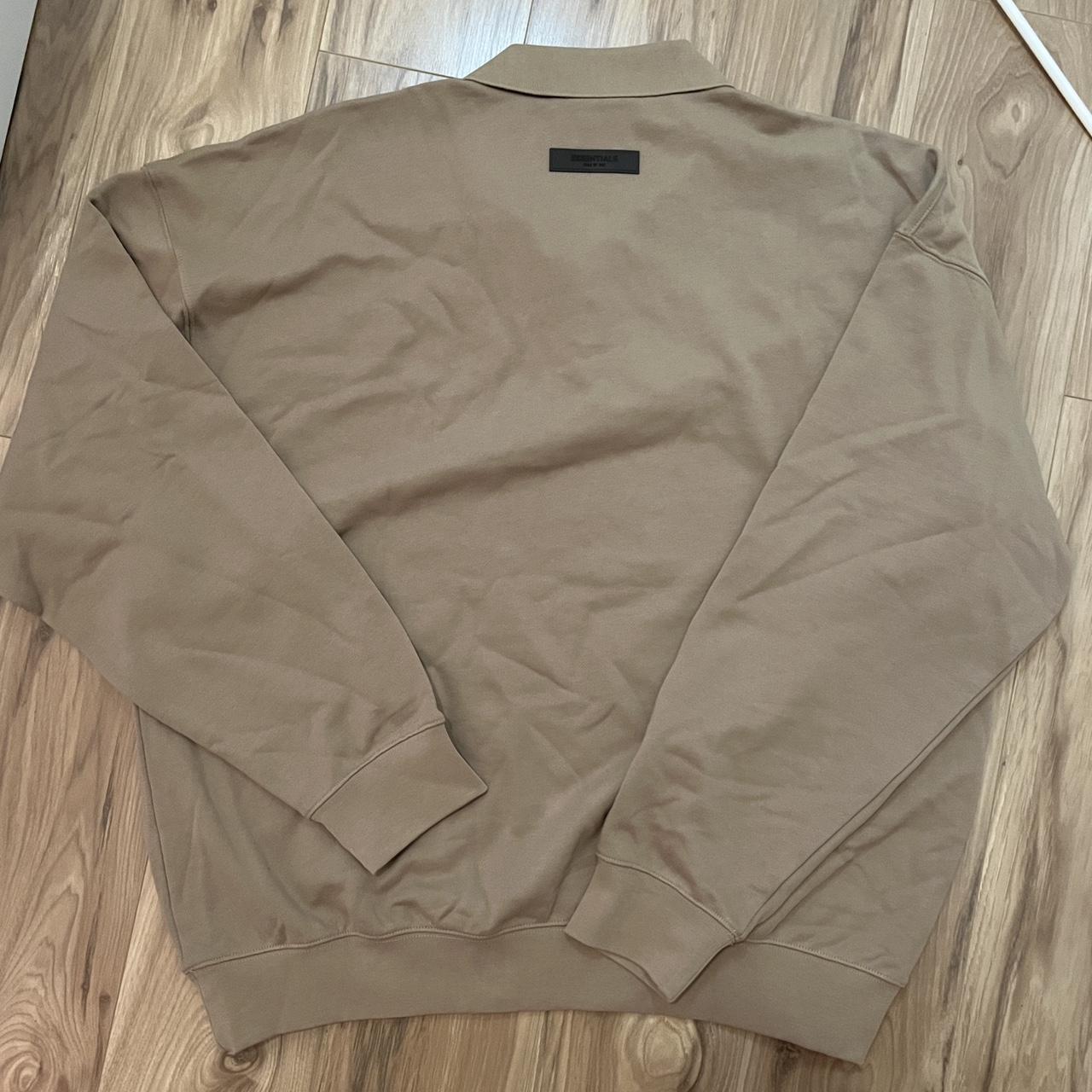 Essentials Tan Long Sleeve Polo Never worn Fits very... - Depop