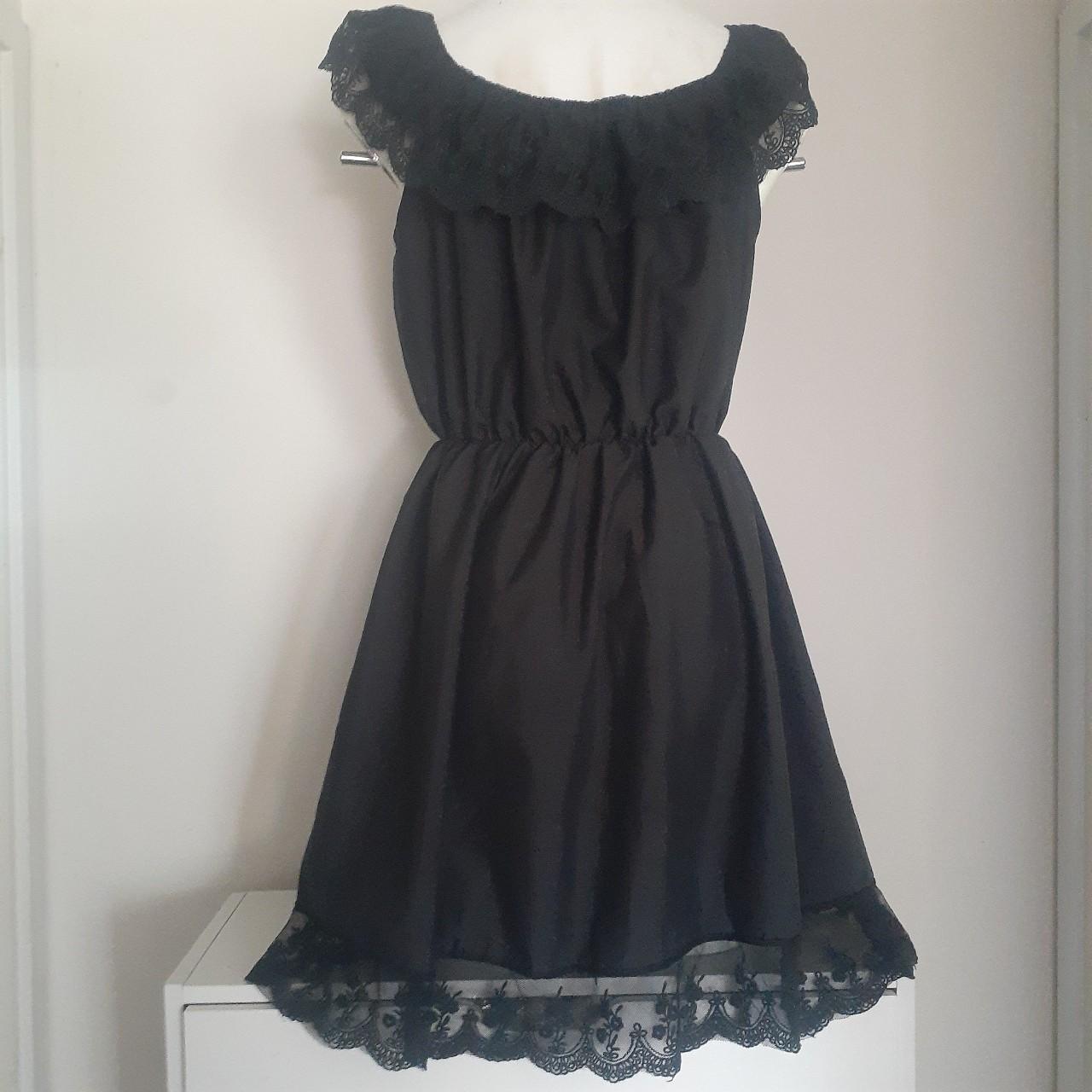 Black y2k vintage polyester fairycore midi dress... - Depop