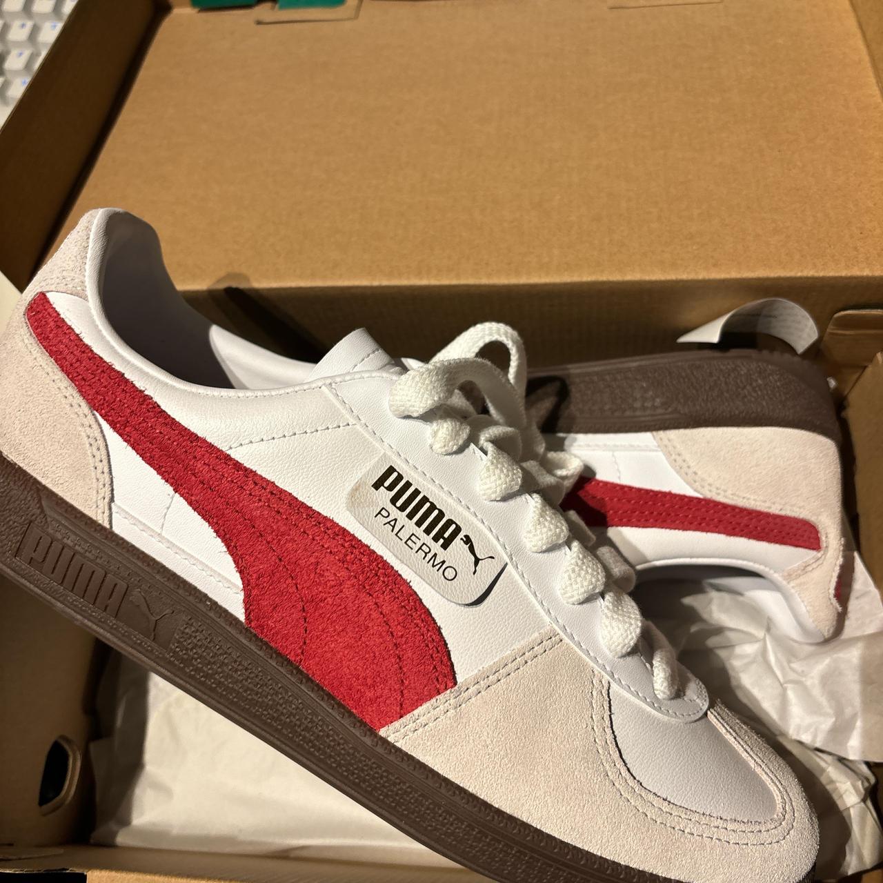 PUMA Palermo leather sneakers in white and