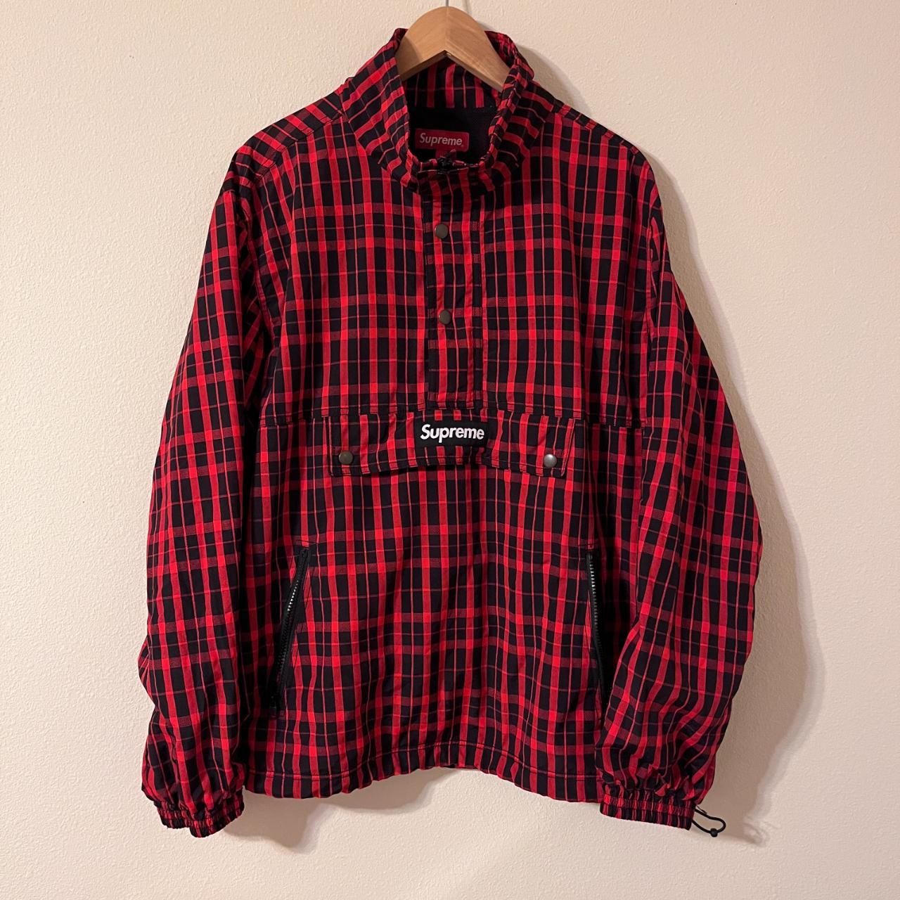 Supreme FW18 Red Nylon Plaid Pullover Jacket Half...