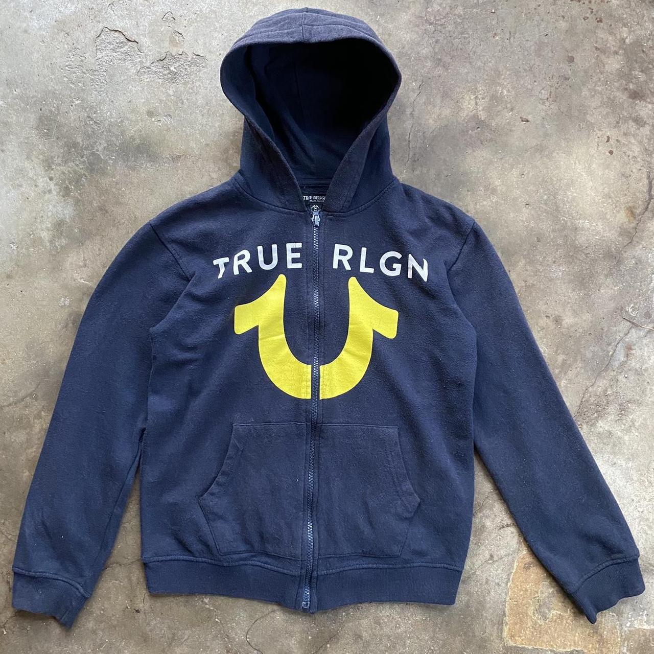 True Religion big logo zip up hoodie, Black cotton...