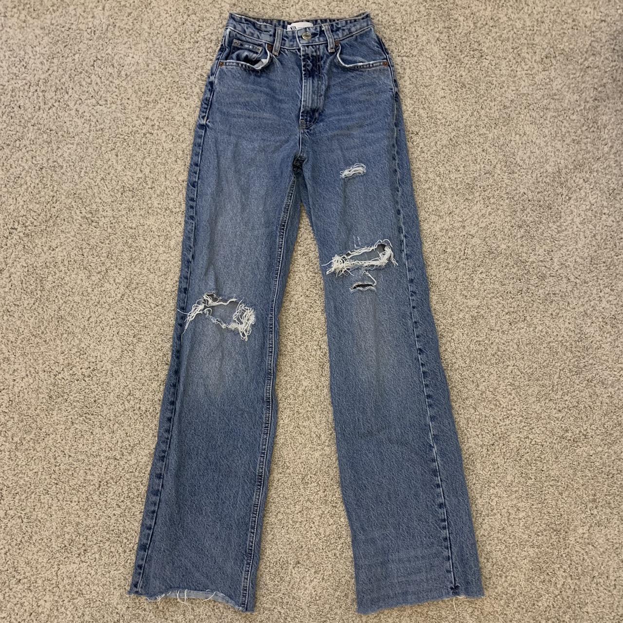 Zara ripped wide leg jeans I only accept... - Depop