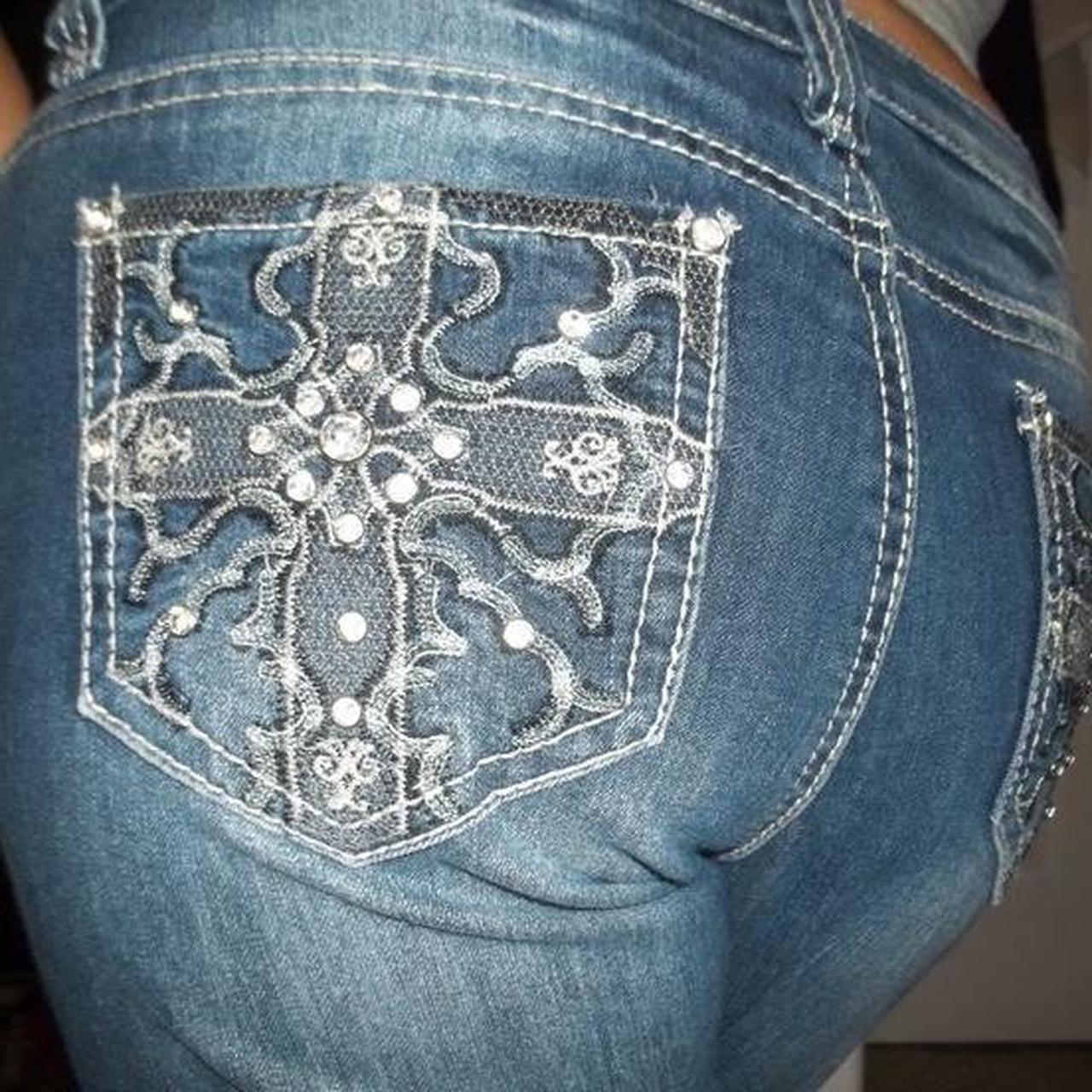 Awesome dark denim rhinestone sexy y2k bimbo pants | Depop
