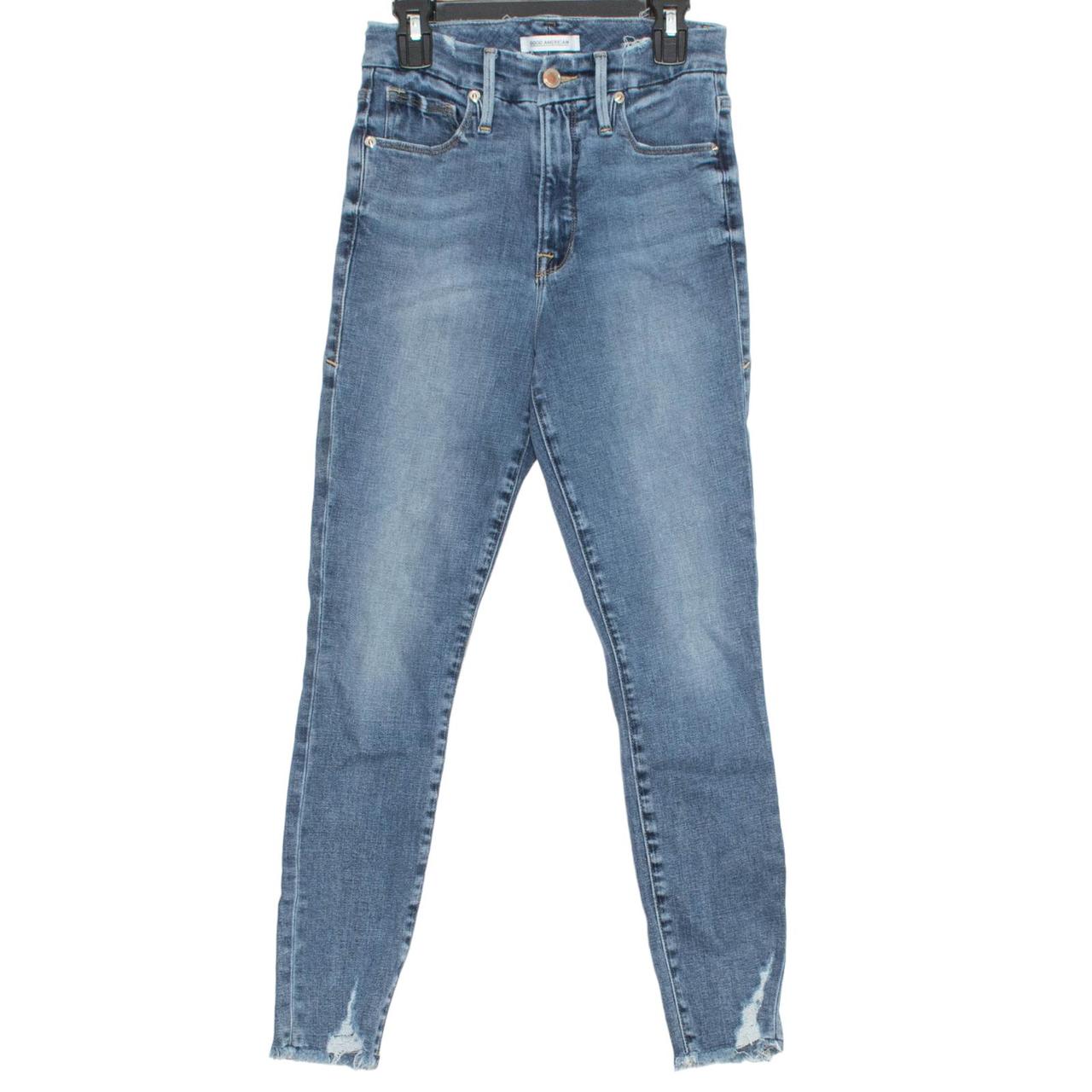 Good American Good Waist Cropped Blue Jeans Sz 4 - Depop