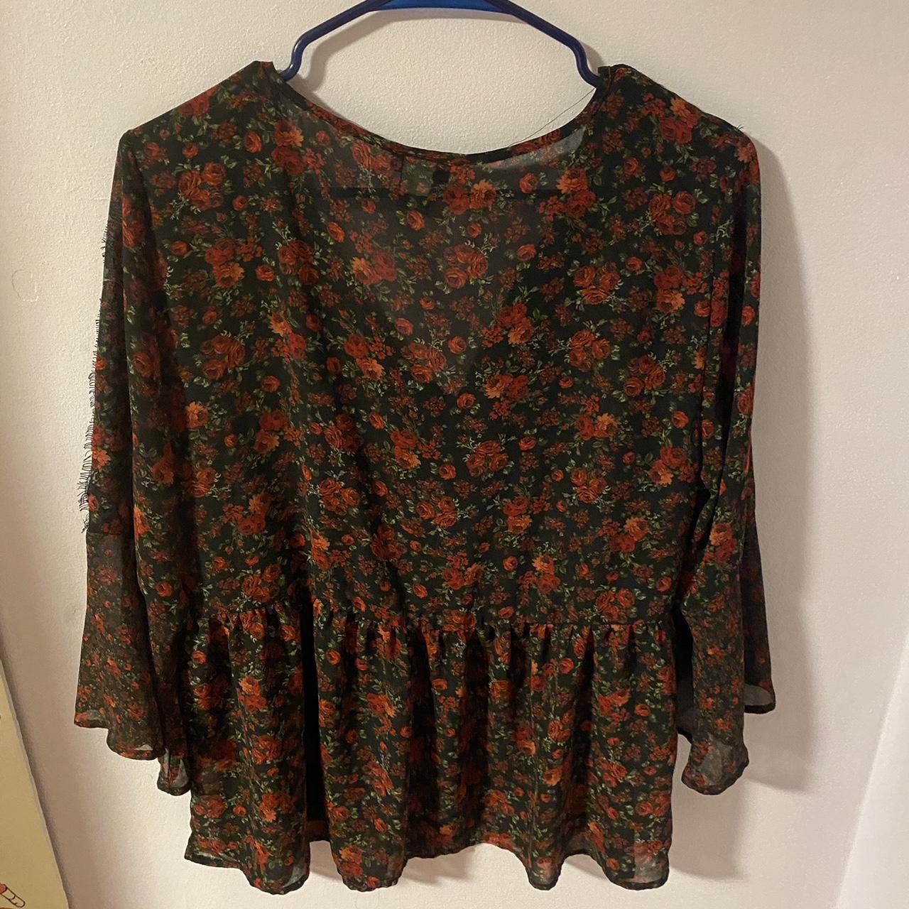 Floral red and black blouse. Perfect to pair with... - Depop