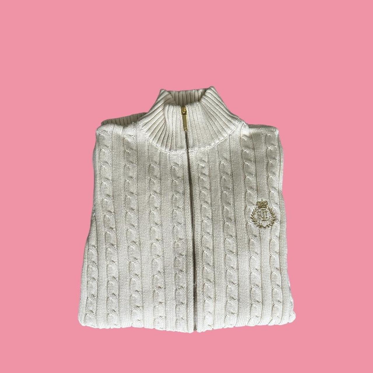 Early y2k lauren ralph lauren cream cable knit zip | Depop