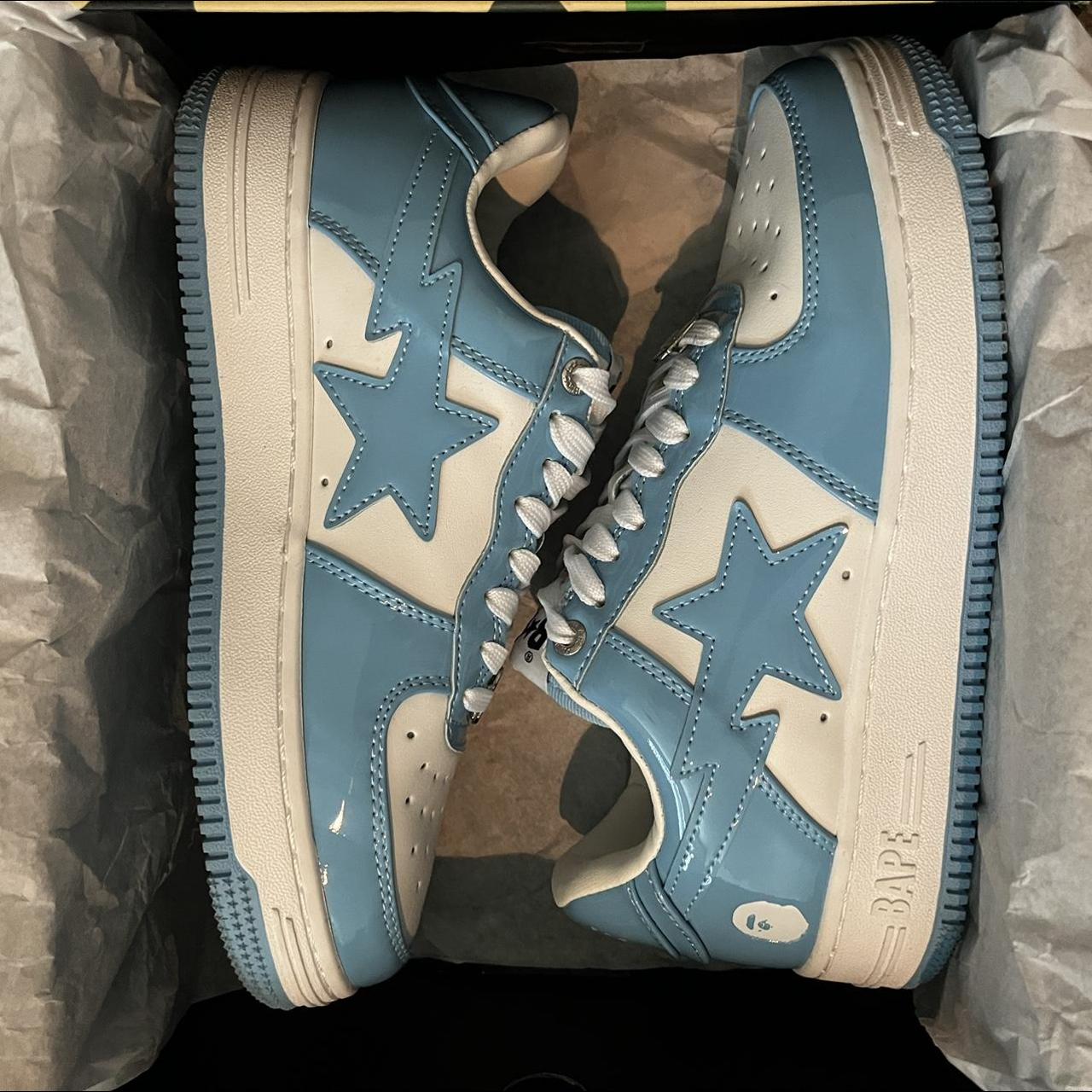 Used Unc Blue Bapesta REPS with authentic box - Depop