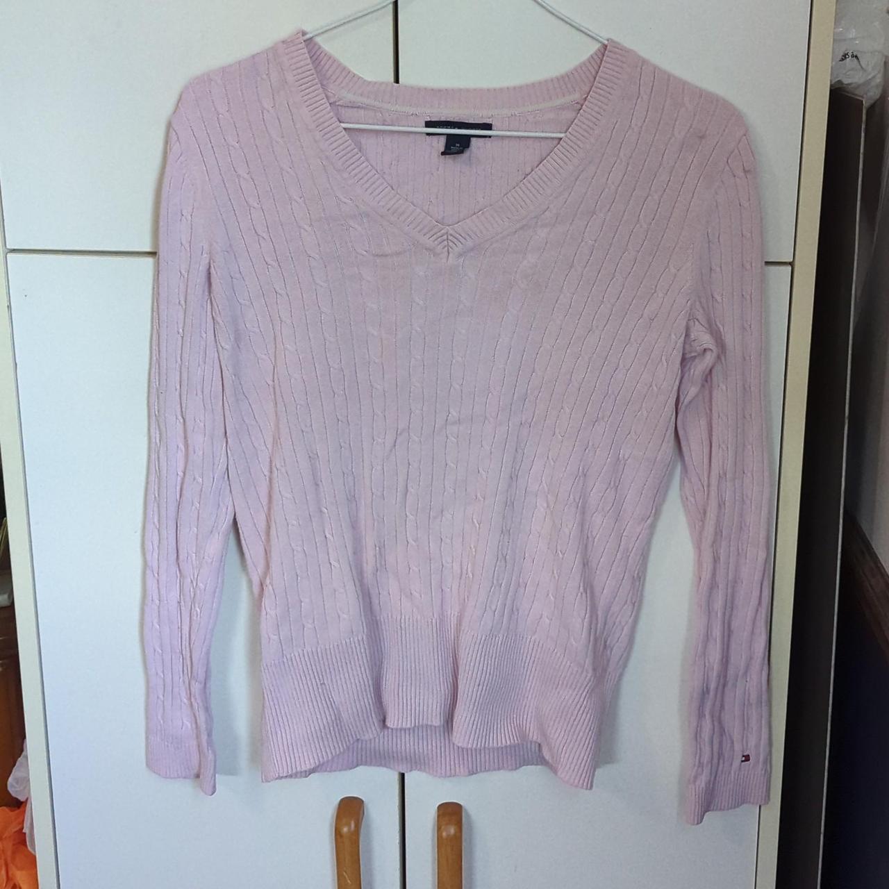 Pastel pink Tommy Hilfiger cable knit pullover... - Depop