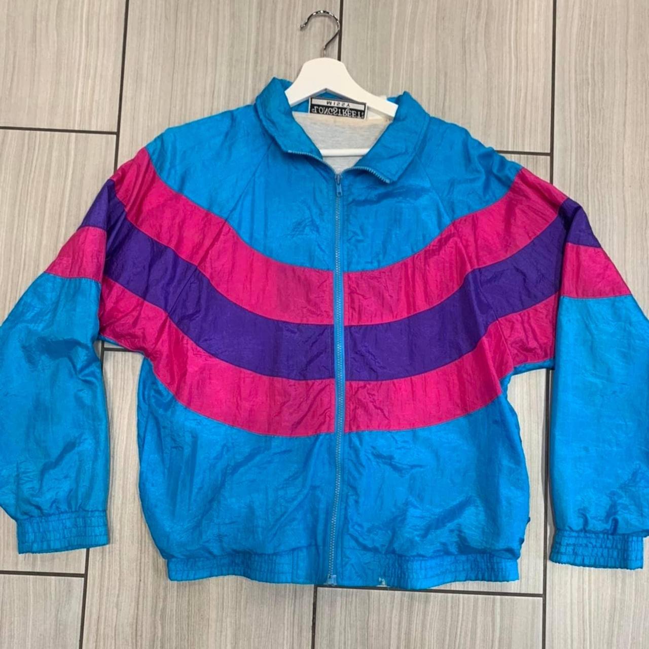 Vintage 90s Windbreaker Track Jacket Tri color. Long... - Depop