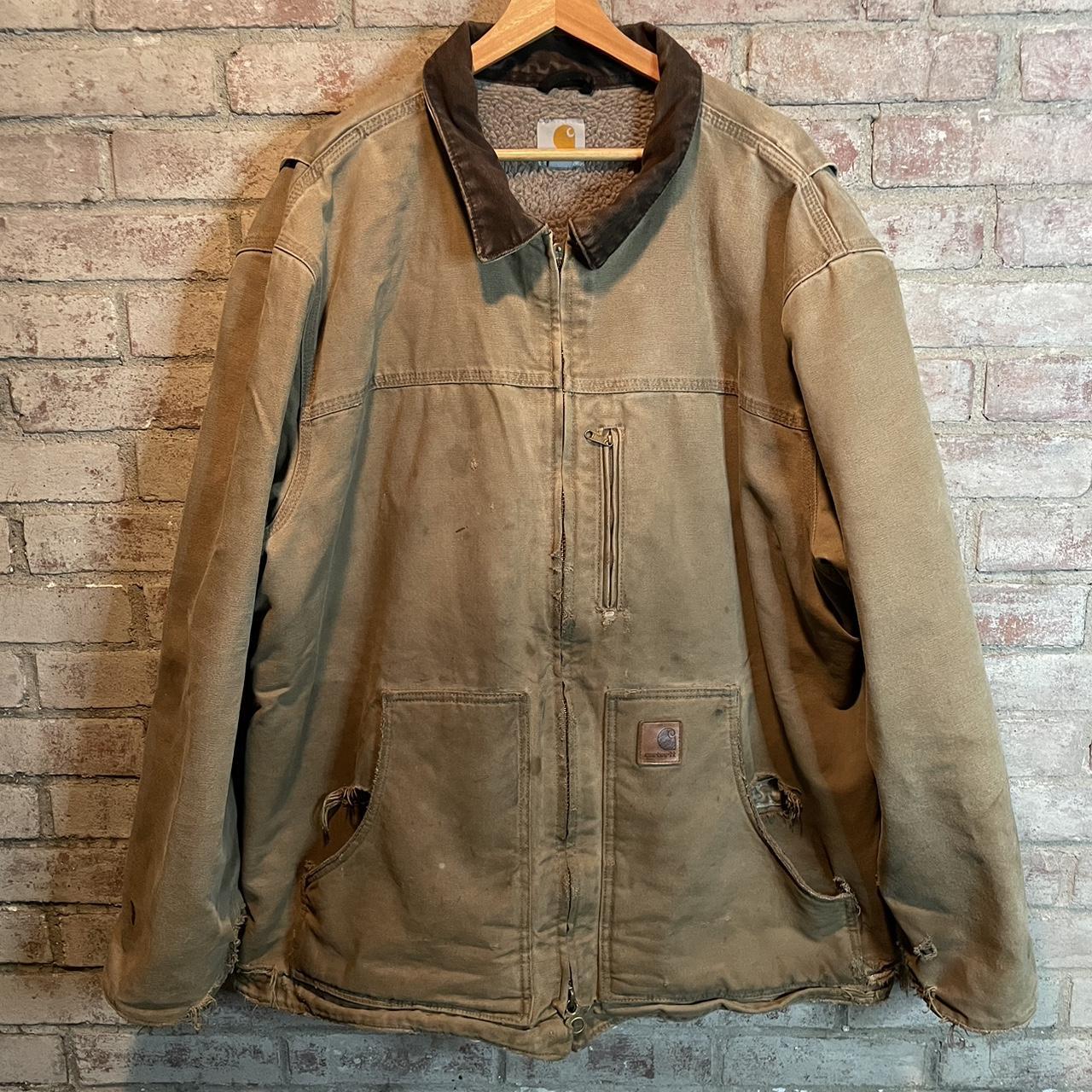 Carhartt Sherpa Lined Distressed Brown Ridge Coat. Depop