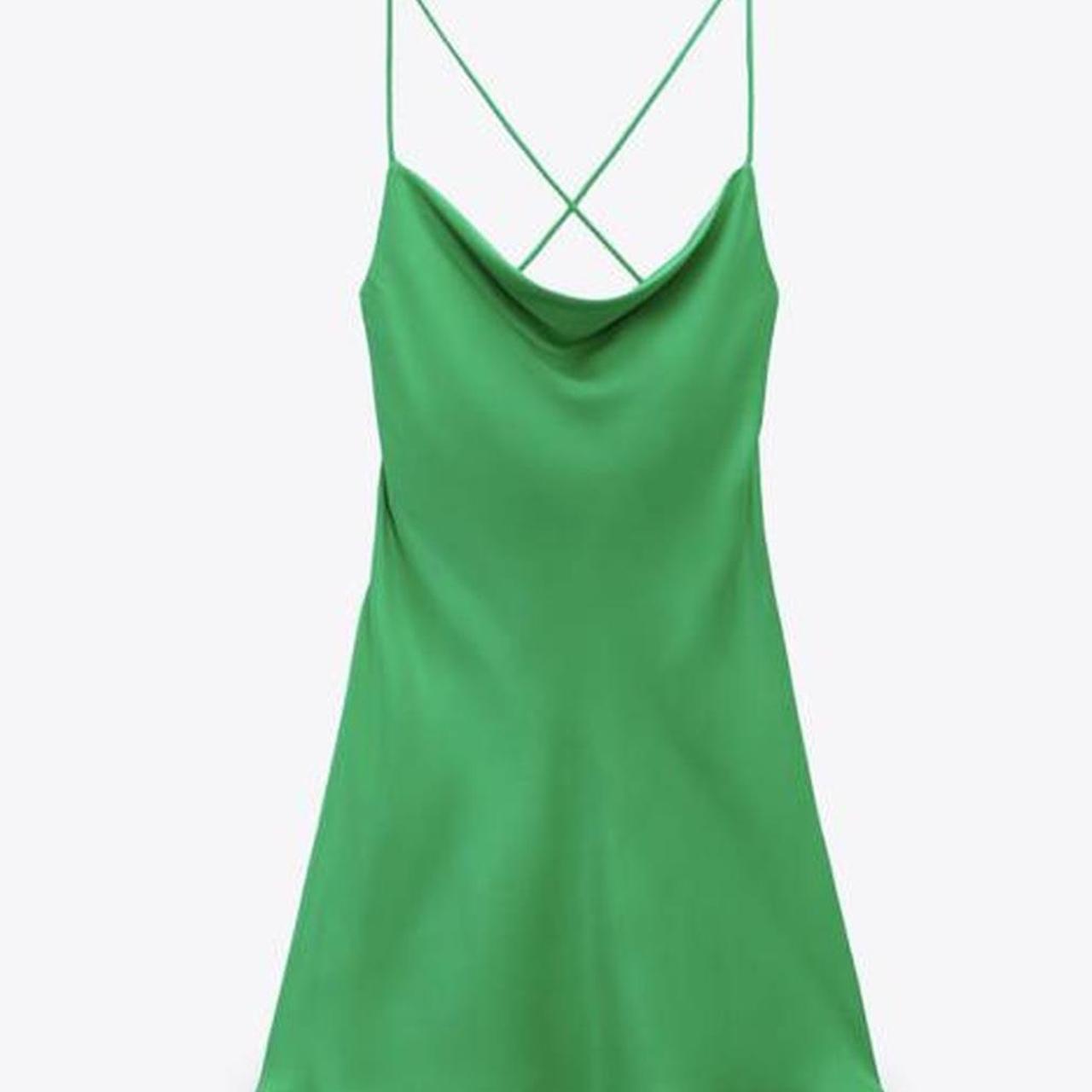 small zara green mini slip dress never worn, never... - Depop