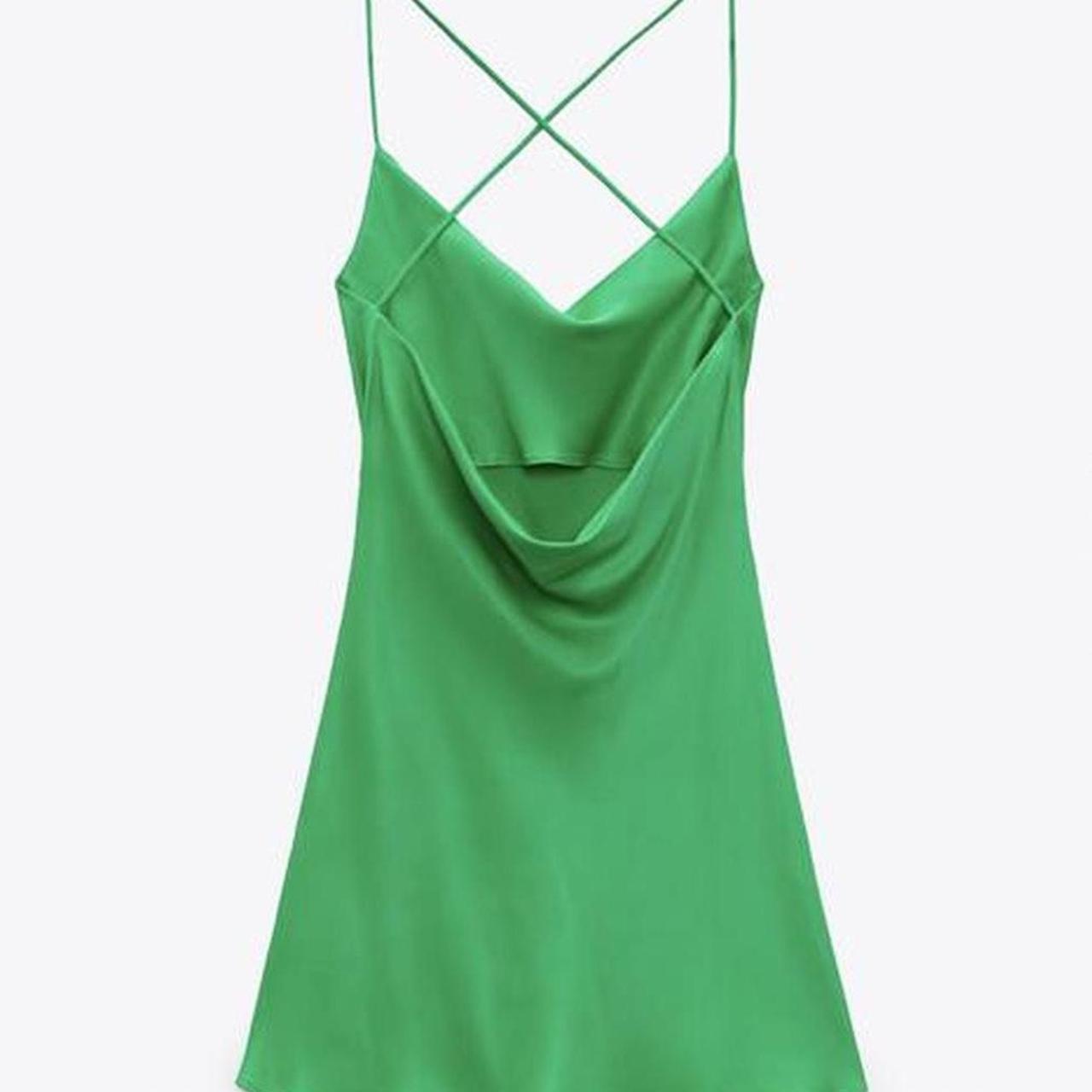 small zara green mini slip dress never worn, never... - Depop