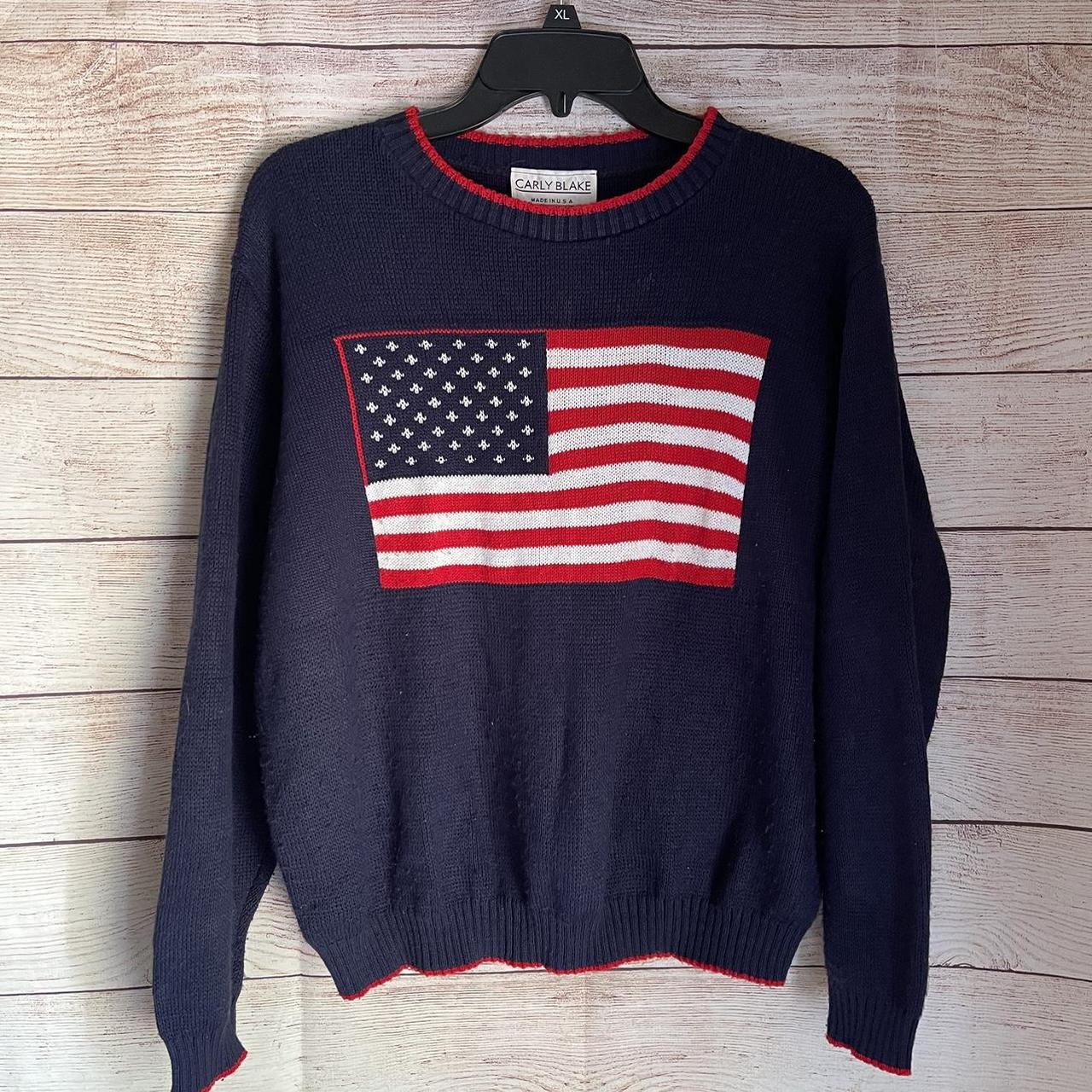 Vintage Carly Blake USA Flag sweater knit acrylic... - Depop