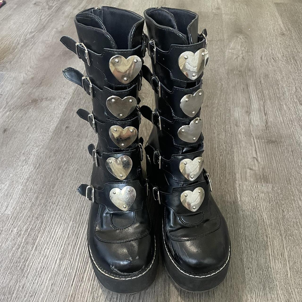 🌱 Cute gothic heart buckle black boots 🌱 ~ Size :... - Depop