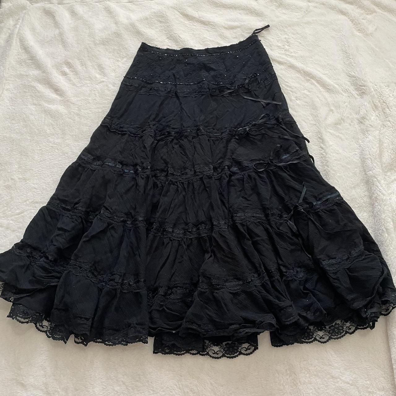 Adorable y2k black beaded and ribbon maxi skirt... - Depop