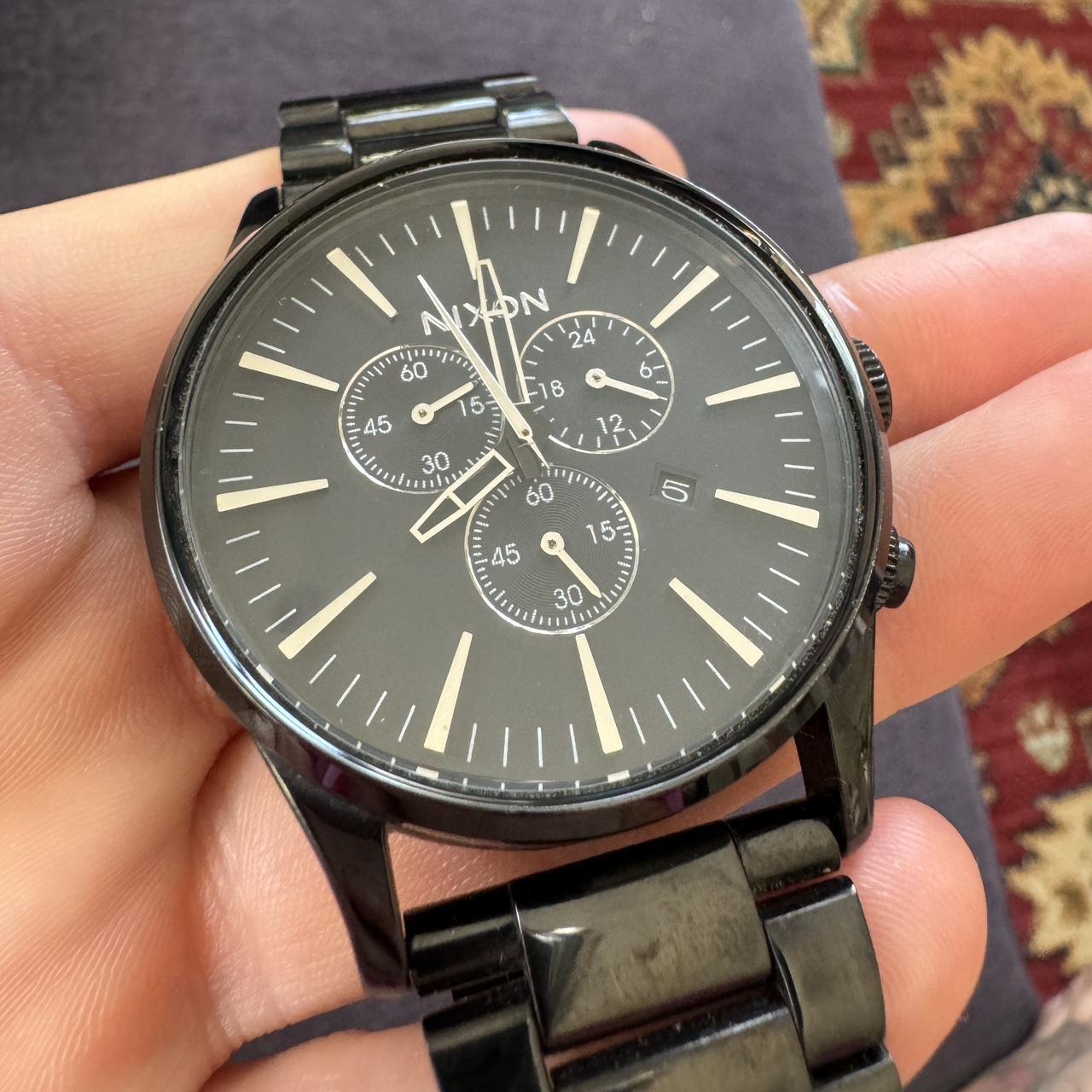 Nixon Sentry Chrono watch. Black with silver. Depop