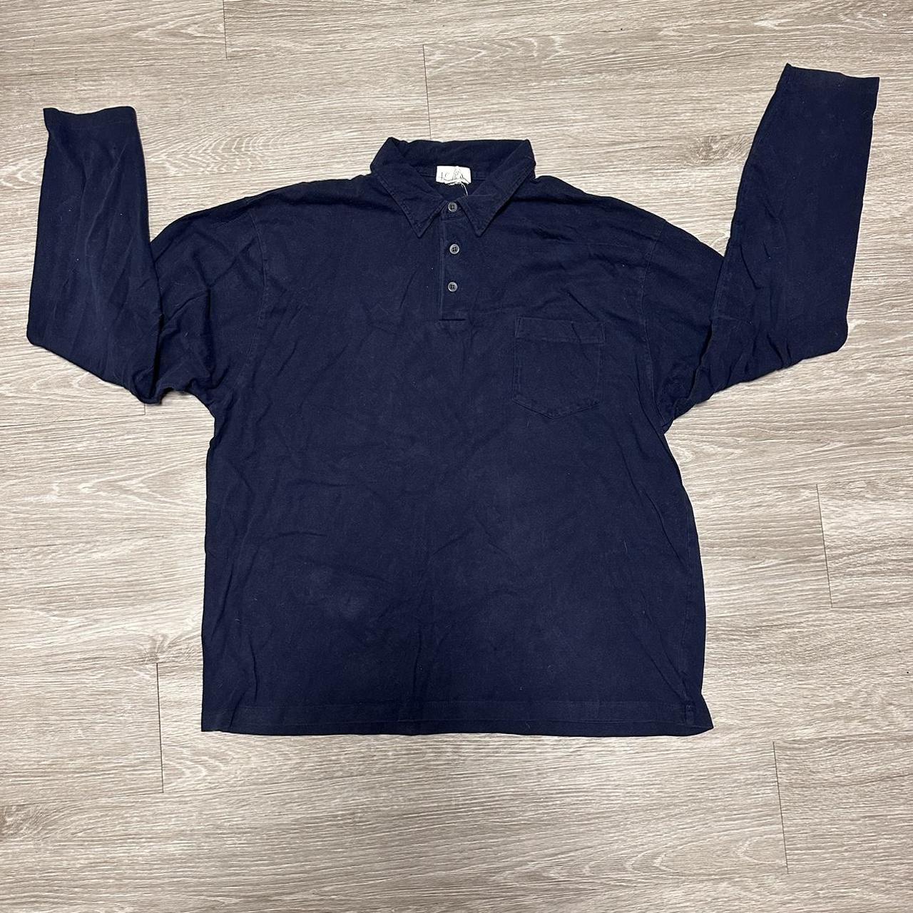 J Crew Long-sleeve Polo Shirt. Navy blue. Fits a L/XL - Depop
